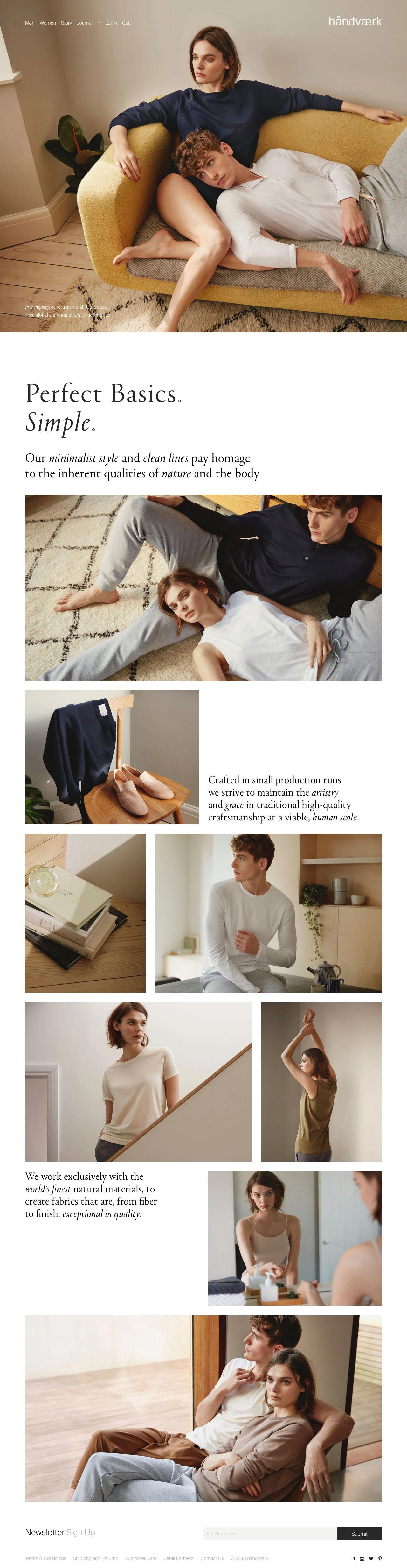 håndværk Landing Page Example: Our minimalist style and clean lines pay homage to the inherent qualities of nature and the body.