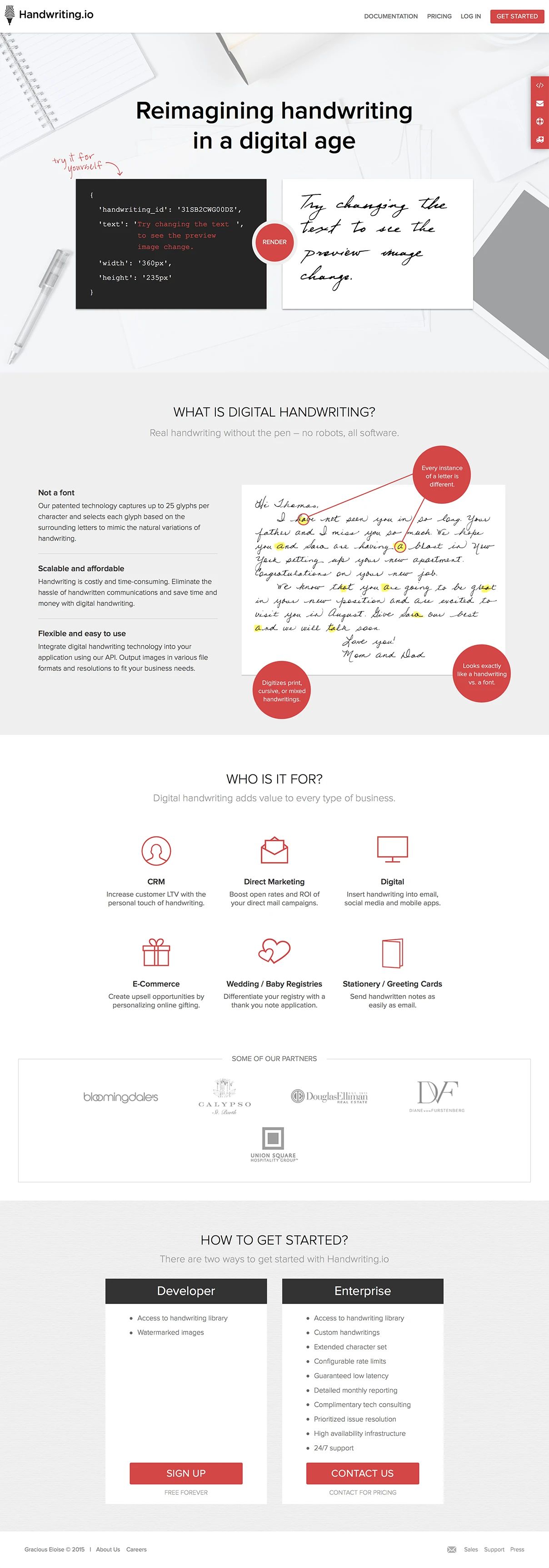 Handwriting.io Landing Page Example: Reimagining handwriting in a digital age
