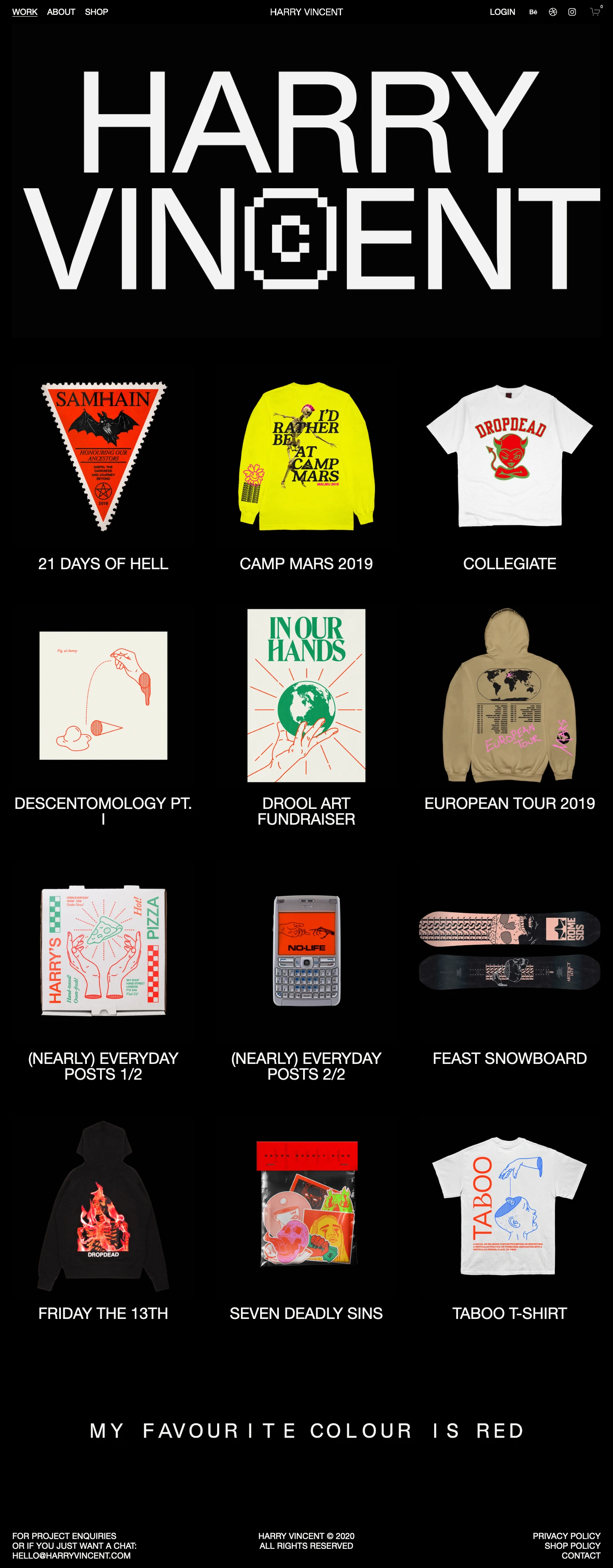 Harry Vincent Landing Page Example: I’m a designer and artist working across disciplines in graphic design and illustration. As a freelancer, i’ve worked with clients in the sports, clothing, and music industries from Los Angeles to Sheffield. 