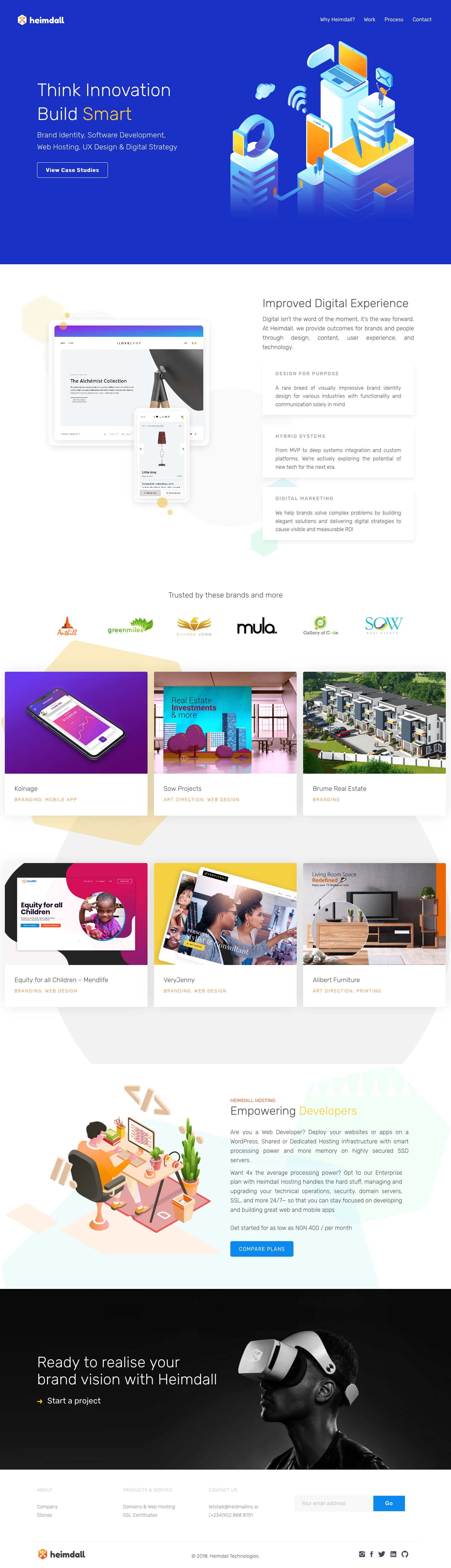 Heimdall Landing Page Example: Heimdall is a digital agency in Nigeria providing outcomes for forward-thinking brands through design, digital strategy, and engineering