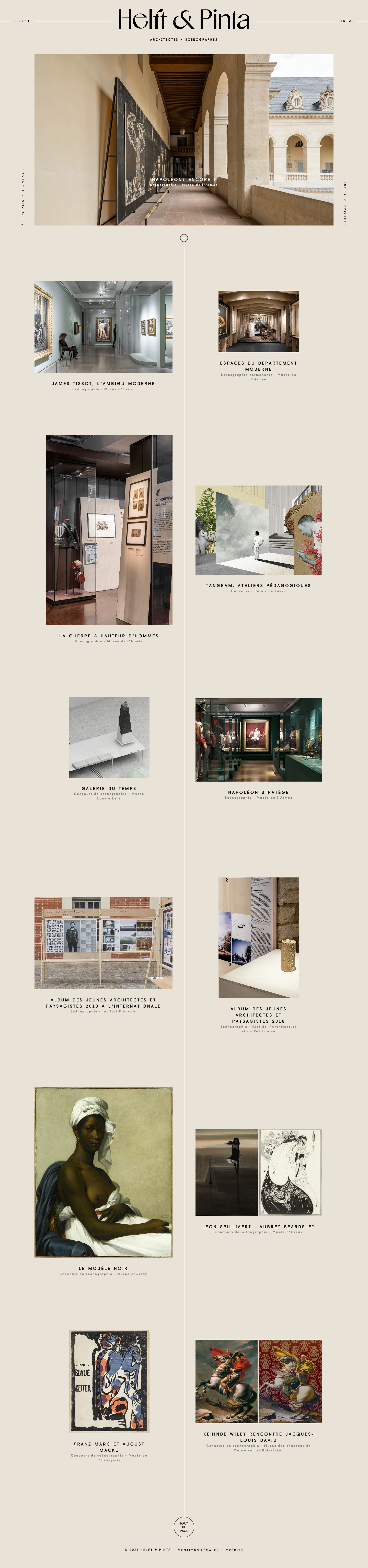 Helft & Pinta Landing Page Example: With 12 years of professional practice, Eva Helft and Gaspard Pinta joined forces in 2017 to design exhibition scenographies