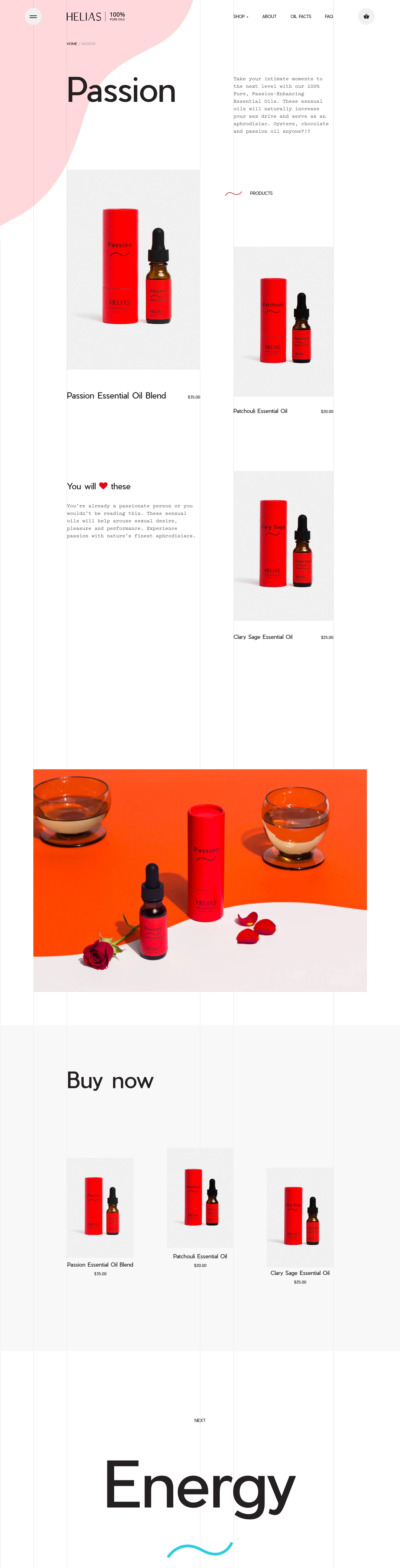 Helias Oils Landing Page Example: Our mission is to bring all-natural, sustainably sourced essential oils and homeopathic remedies from around the world to your door. We’ve harnessed the power of nature and bottled it up. No fillers, no additives, no BS. Just simple, natural wellness to help you take on life's daily stresses.