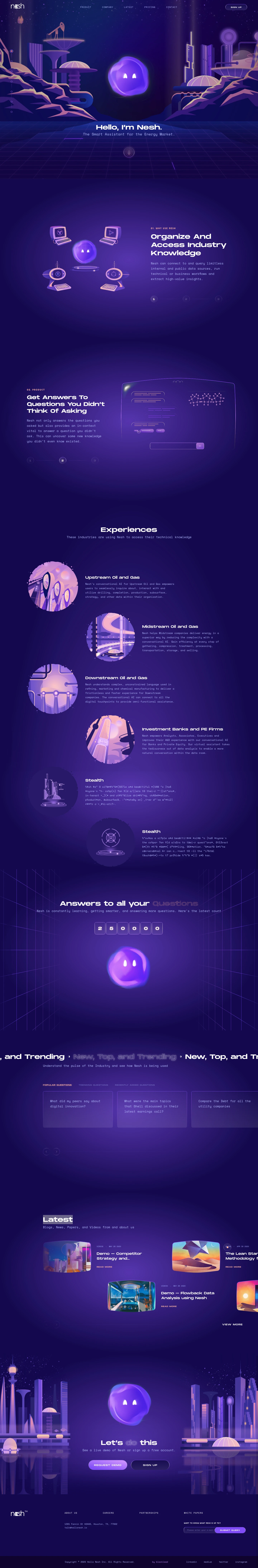 Nesh Landing Page Example: Nesh is a AI Assistant for Search and Analytics designed to find answers to your business questions 10x faster via the power of Natural Language Processing.