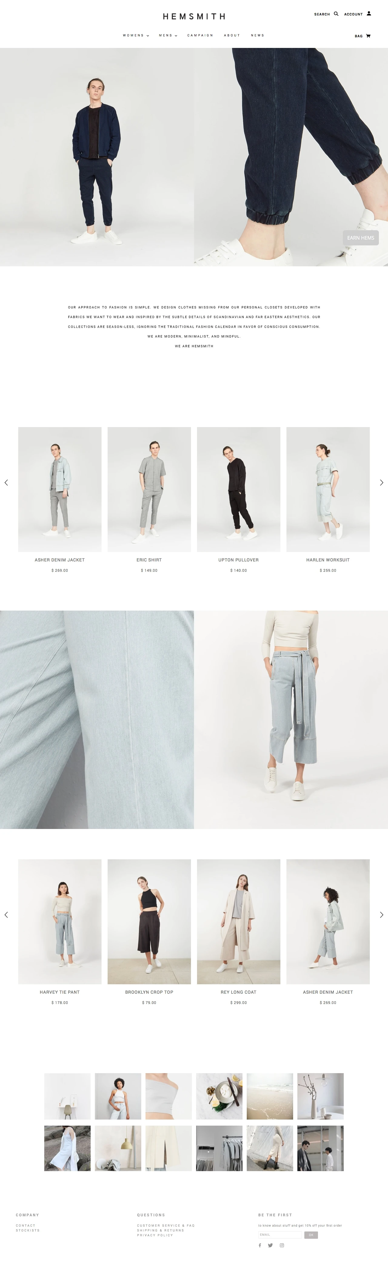 HEMSMITH Landing Page Example: Based in New York, HEMSMITH is a minimalist fashion brand for the modern person.