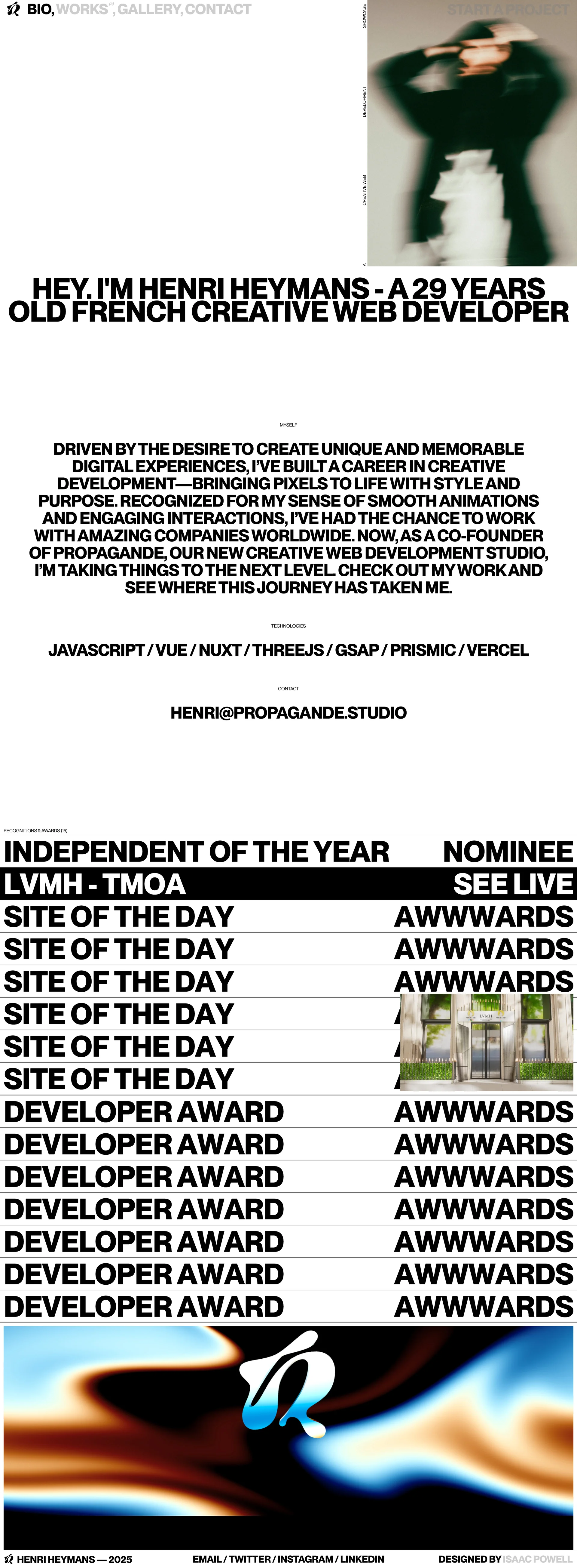 Henri Heymans Landing Page Example: 2025 Portfolio of Henri Heymans, a creative web developer, crafting immersive digital experiences with global companies.