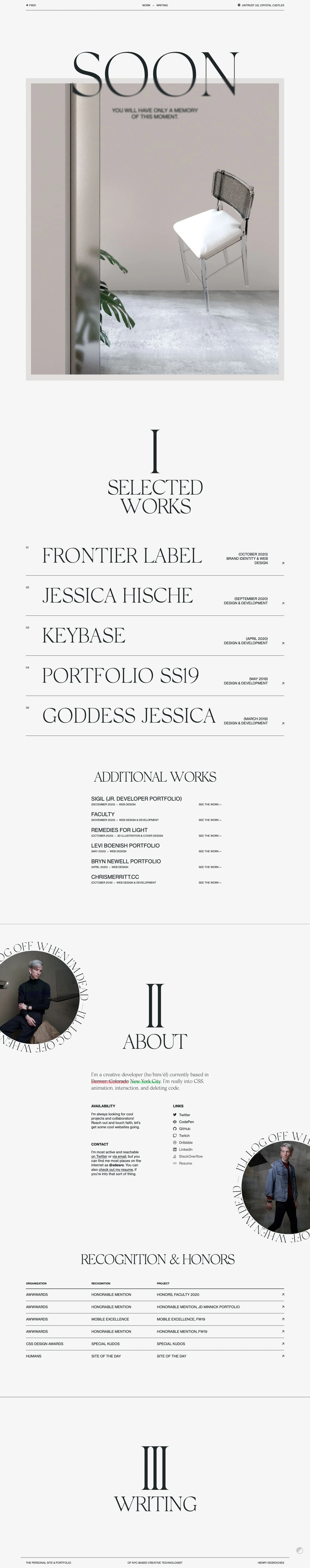 Henry Desroches Landing Page Example: The personal site & portfolio of NYC-based creative technologist Henry Desroches.