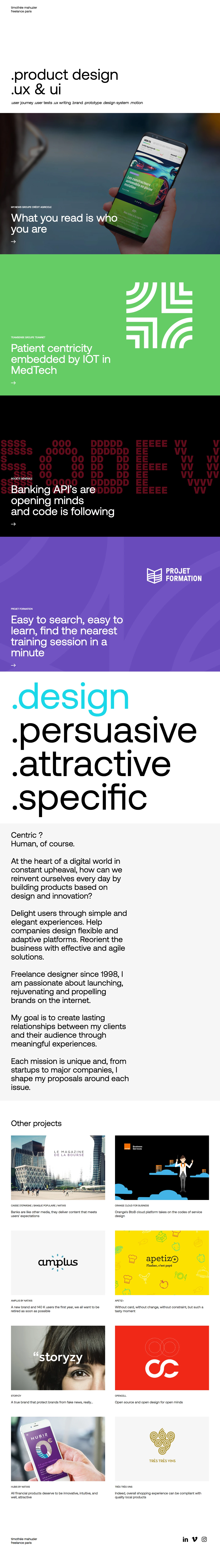 Timothée Mahuzier Landing Page Example: .product design .ux & ui