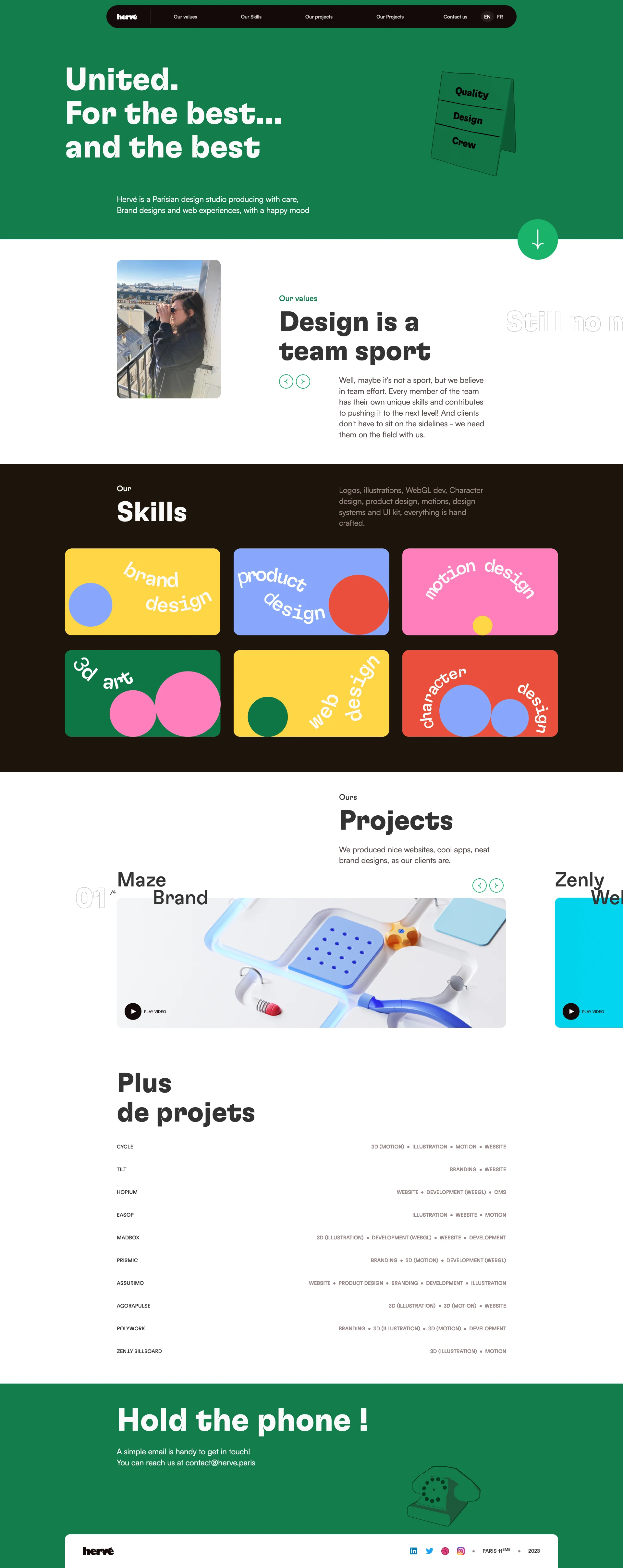 Hervé Landing Page Example: Hervé is a Parisian design studio producing with care, Brand designs and web experiences, with a happy mood !