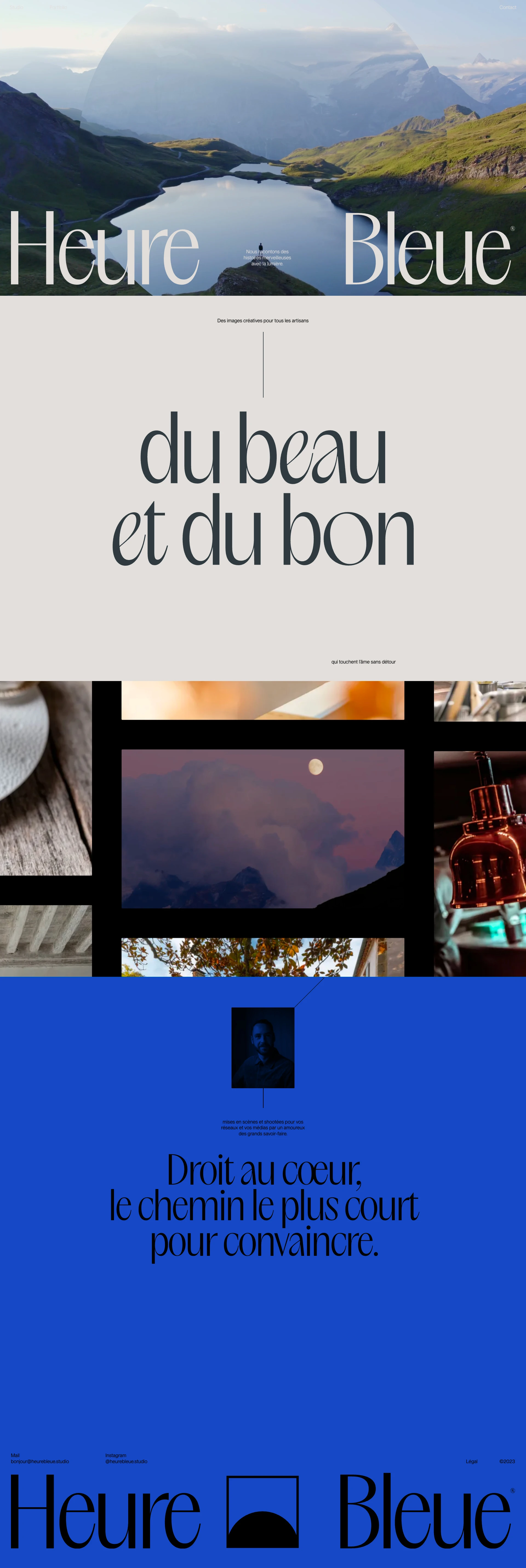 Heure Bleue Landing Page Example: Creative images for all artisans of beauty and goodness that touch the soul without detour.