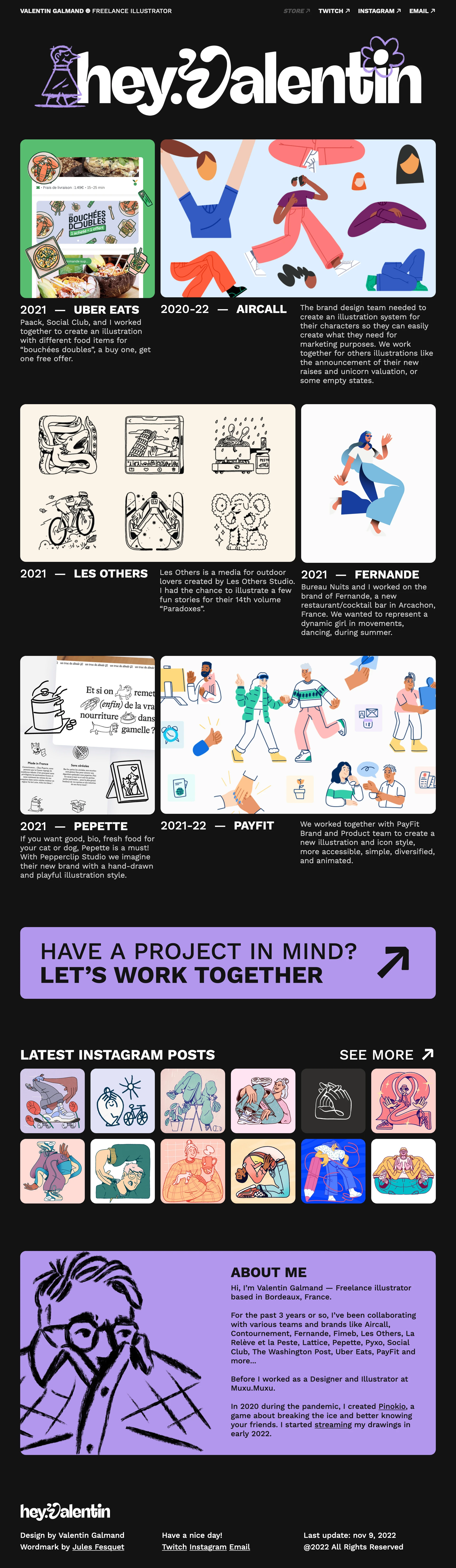 Valentin Galmand Landing Page Example: Hi! I'm Valentin, and I create illustrations for your brand, enterprise, project, or article. I worked with Auth0, Lattice, Aircall, PayFit, Uber Eats and more...