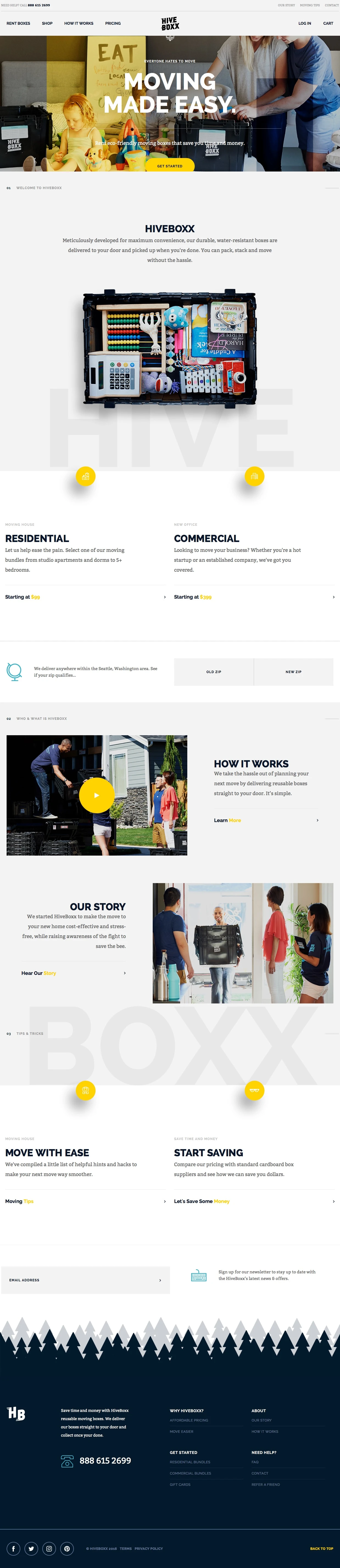 HiveBoxx Landing Page Example: Rent Moving Boxes in Seattle and save money!