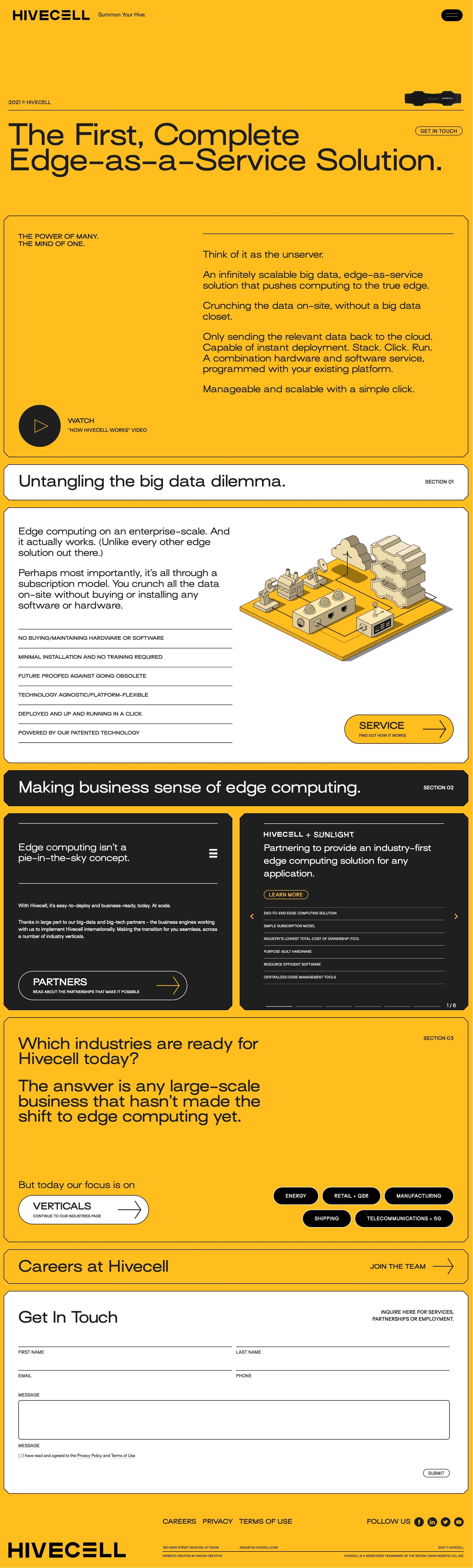 Hivecell Landing Page Example: The First, Complete Edge-as-a-Service Solution.