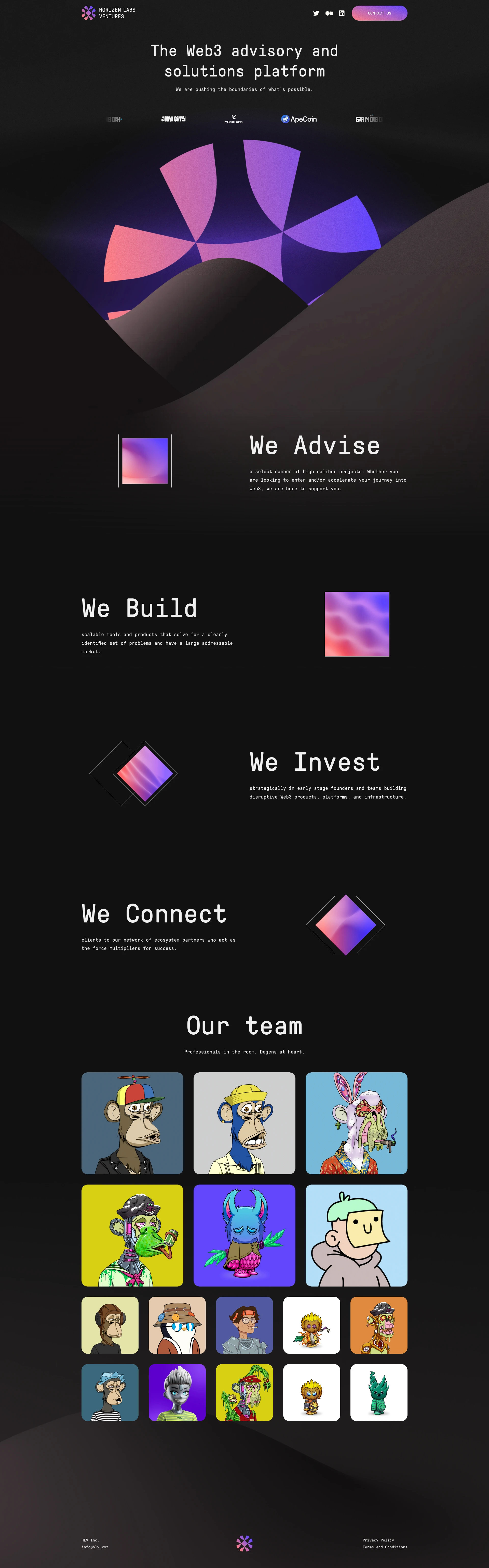 Horizen Labs Ventures Landing Page Example: The Web3 advisory and solutions platform. We are pushing the boundaries of what's possible.