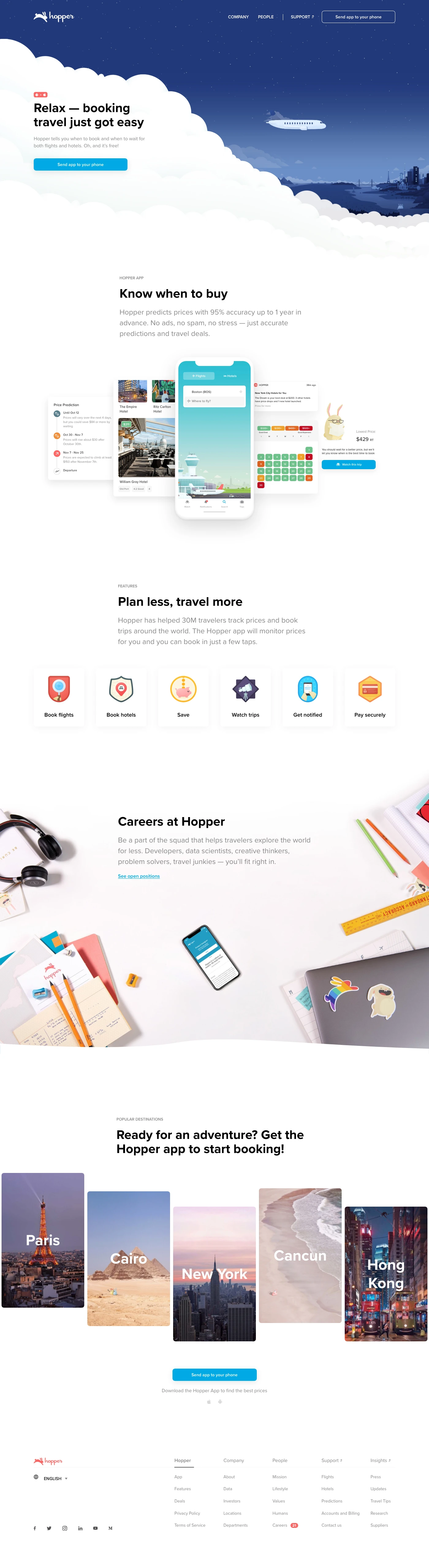 Hopper Landing Page Example: Hopper analyzes billions of prices daily to predict how prices will change, and tells you whether to buy or wait. Save up to 40% on your next flight.