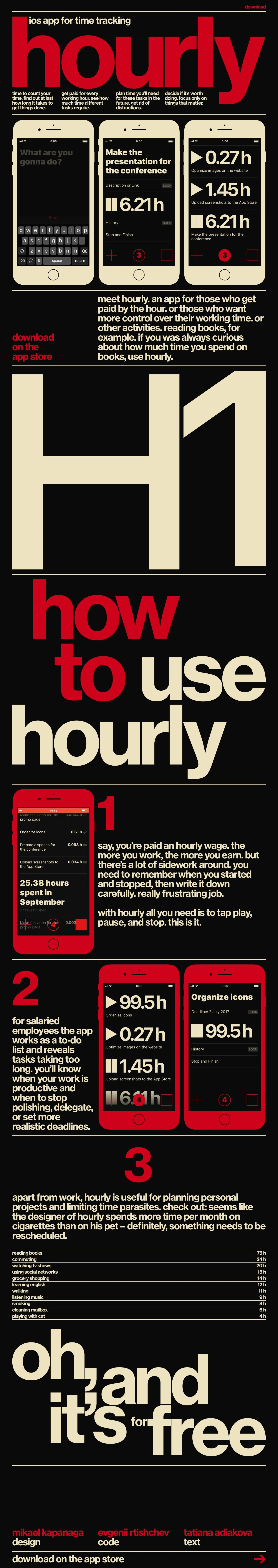 hourly Landing Page Example: Time and task manager