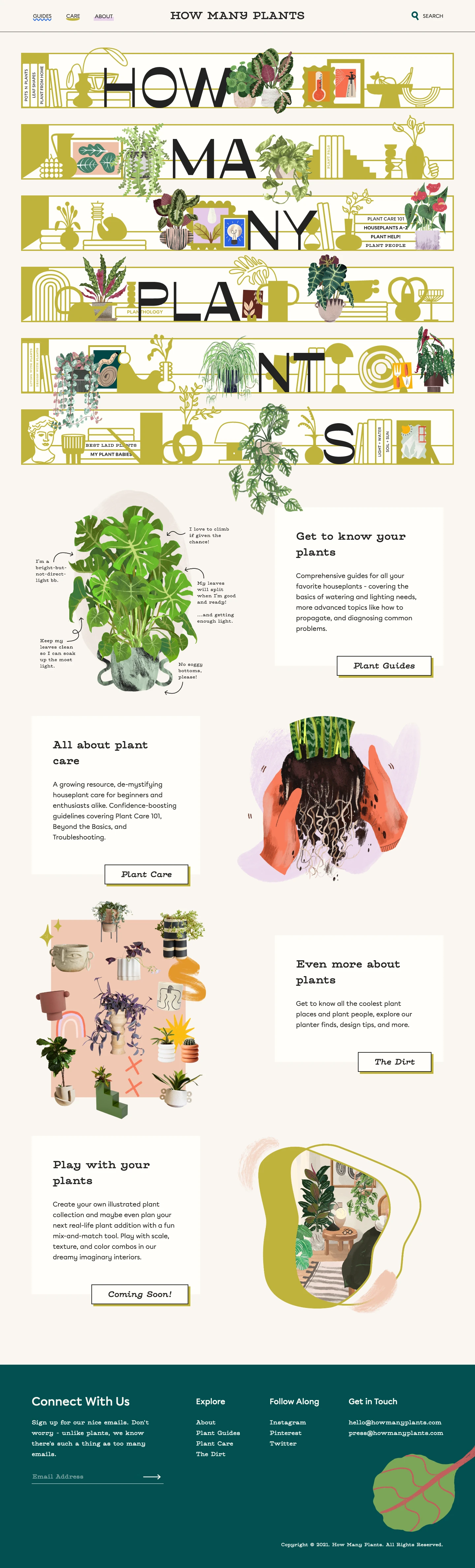 How Many Plants Landing Page Example: How Many Plants is a growing plant care resource and community for ALL plant parents, seasoned enthusiasts and first-timers alike!