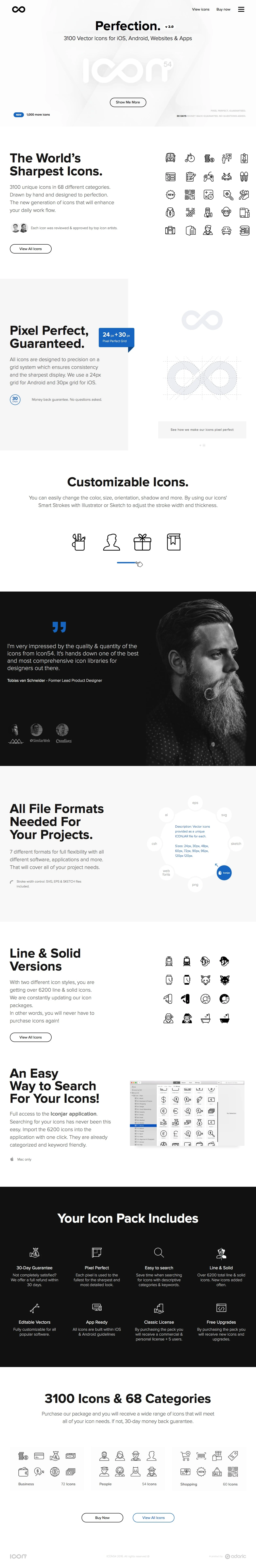 Icon54 Landing Page Example: Vector line and solid Icons collection pack  for iOS, Android, Websites & Apps