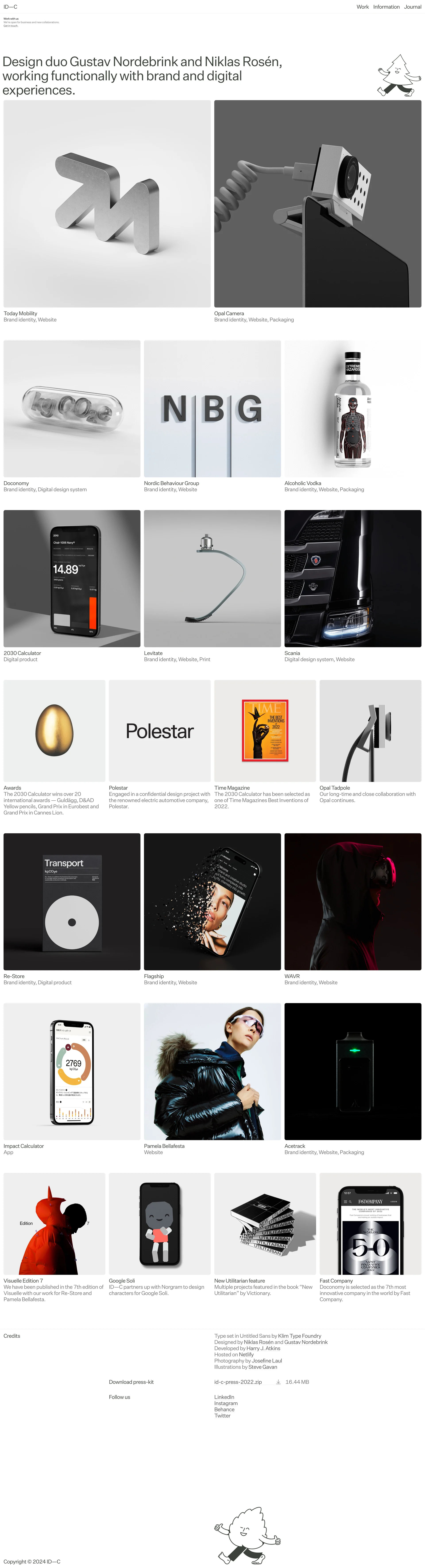 ID—C Landing Page Example: Design duo Gustav Nordebrink and Niklas Rosén, working functionally with brand and digital experiences.