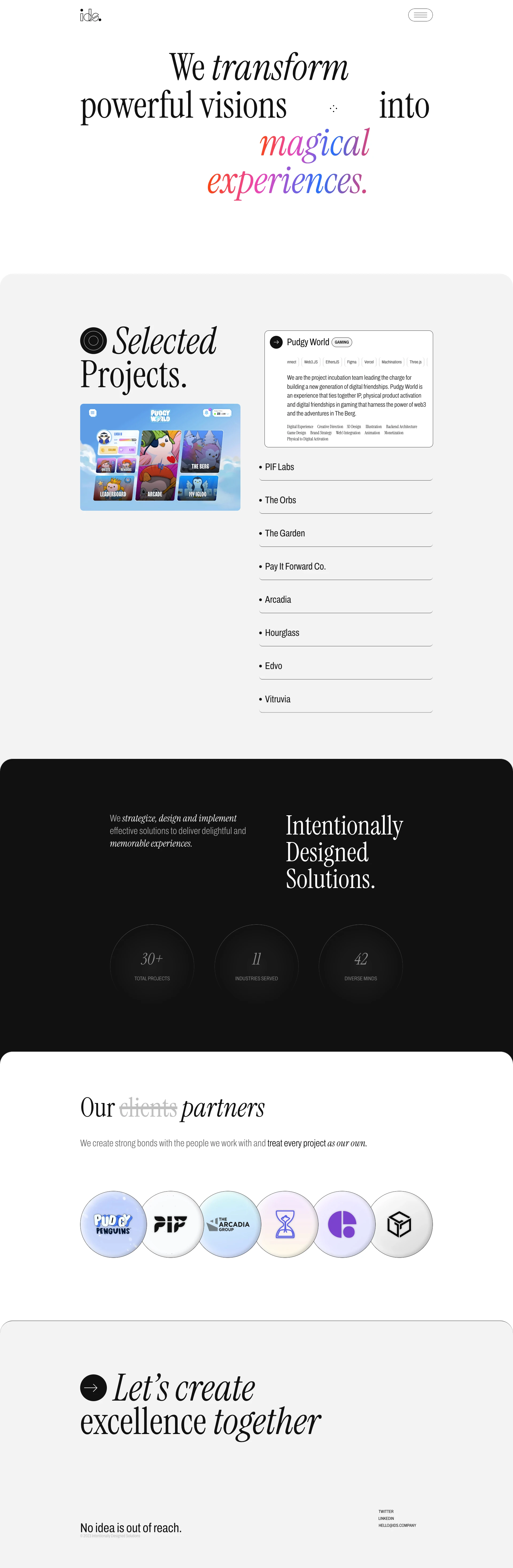 ids.company Landing Page Example: We are a design and development botique focused on delivering delightful and memorable experience to our partners.