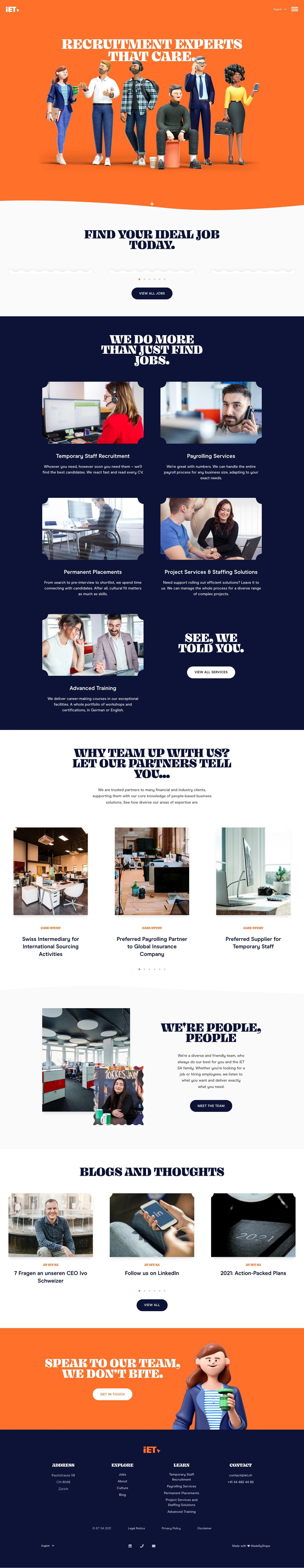 iET SA Landing Page Example: iET SA are an Employment Agency in Zurich specialising in people-based business solutions, recruiting, staffing, payrolling, project management & training.