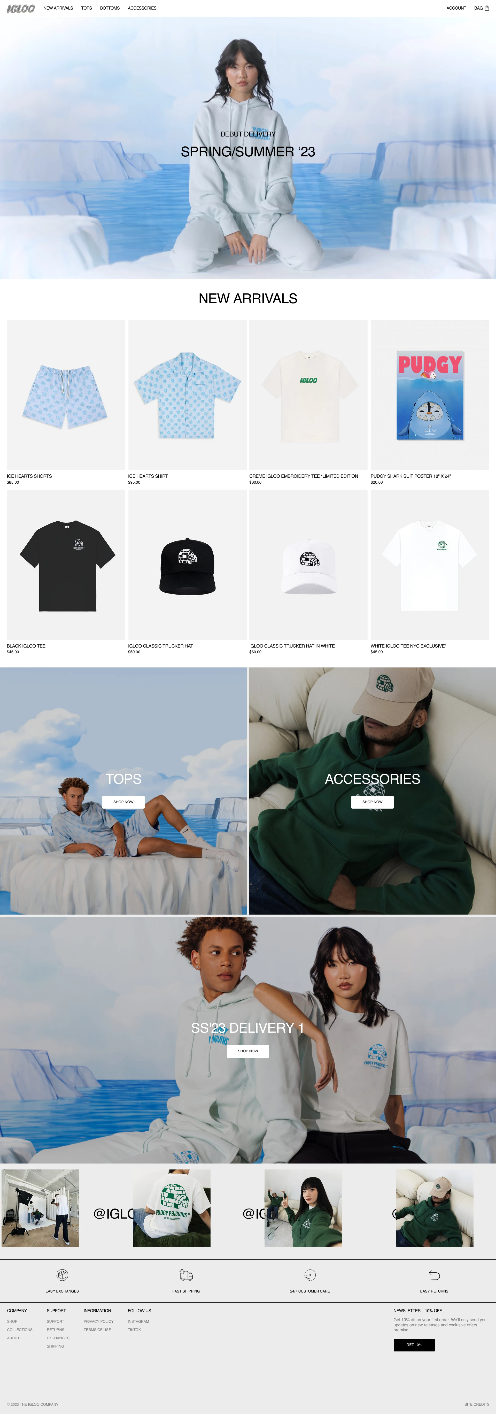 IGLOO Landing Page Example: Igloo is designed in Miami and developed in Los Angeles. We produce comfortable, fashion-forward pieces perfect for everyday wear. Igloo is designed with the intent to promote vibrant and genuine connections with others.