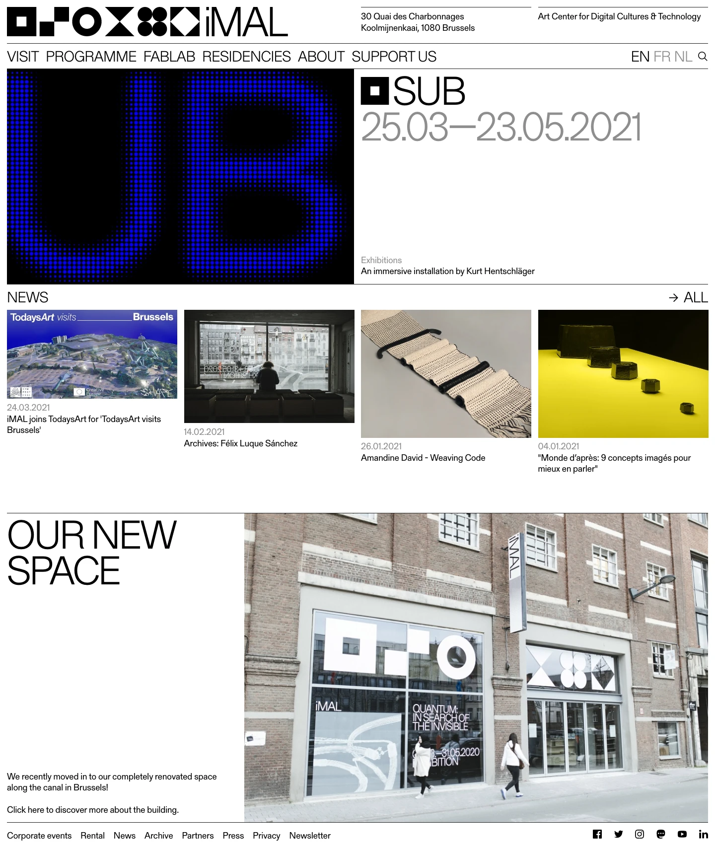 iMAL Landing Page Example: iMAL is the Brussels’ centre for new media and digital arts. It aims to support and showcase artistic and creative practices based on digital media & technologies.