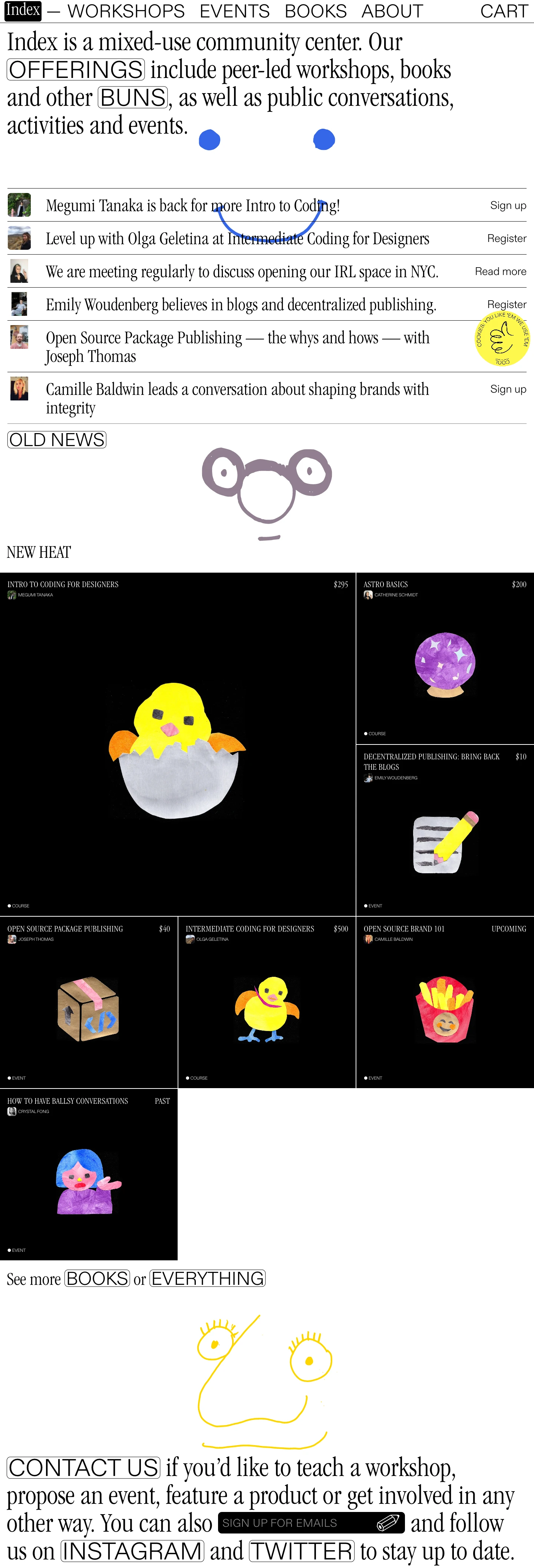 INDEX Landing Page Example: INDEX is a community space promoting access, support and good vibrations within the creative disciplines.