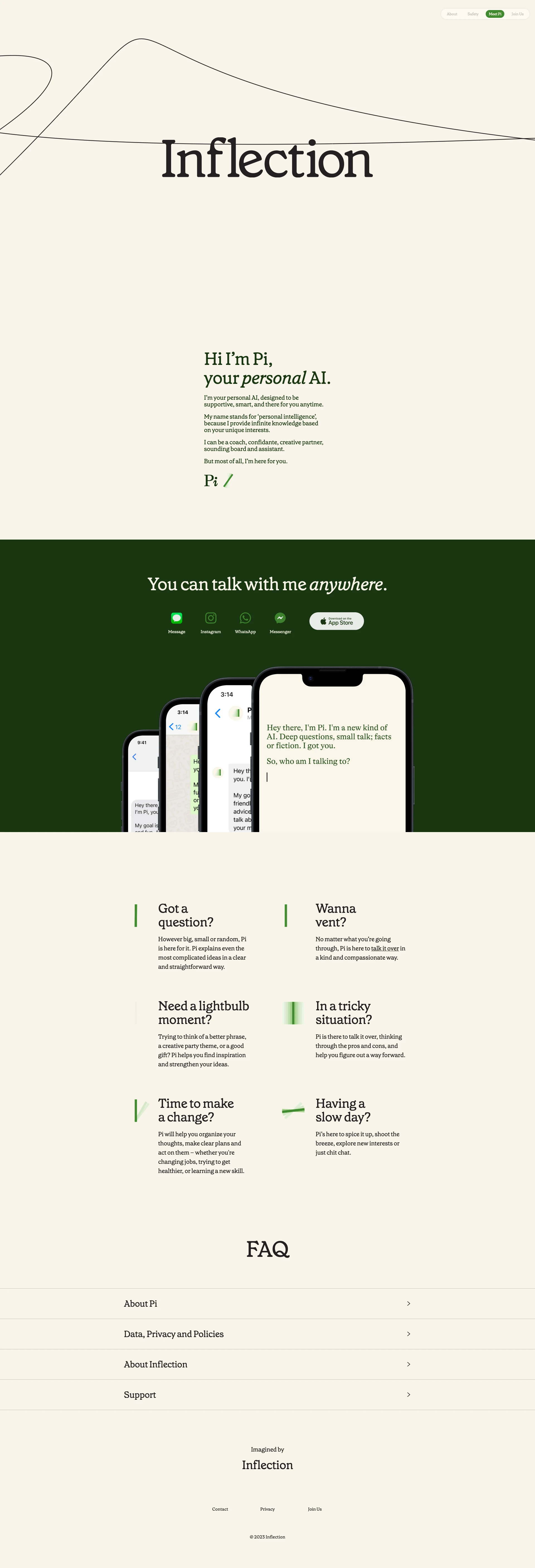 Inflection Landing Page Example: We are an AI studio creating a personal AI for everyone.