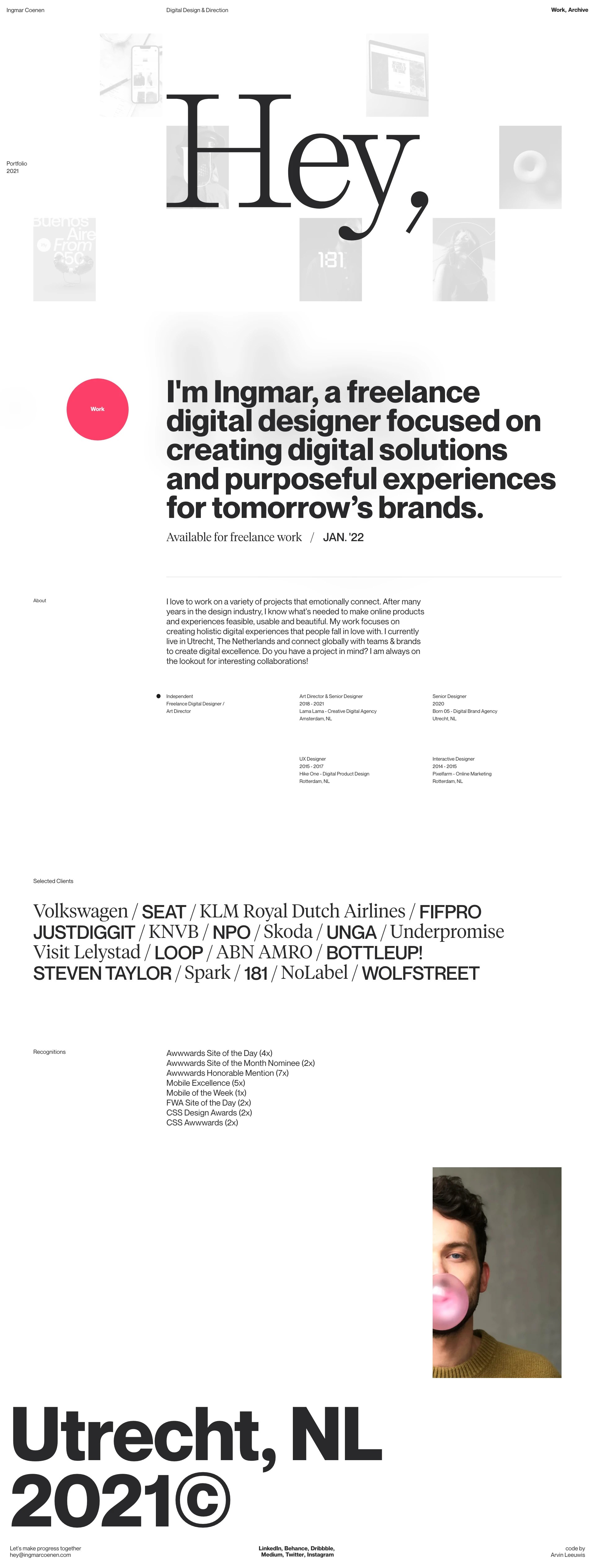 Ingmar Coenen Landing Page Example: Freelance Designer and Art Director focused on creating digital solutions and purposeful experiences for tomorrow’s brands.