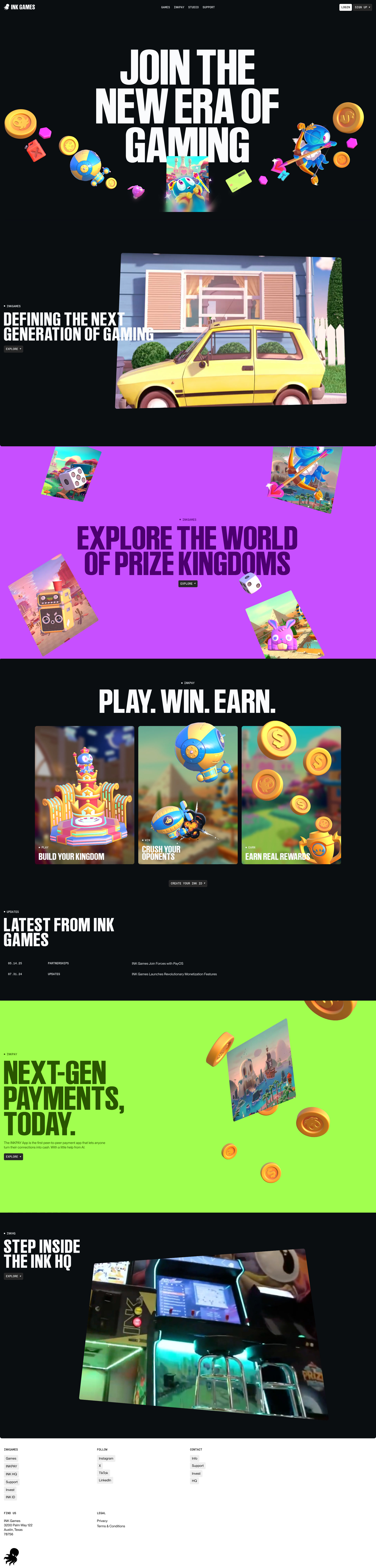 Ink Games Landing Page Example: The Founders card gives access to INK’s proprietary payment and tracking technology for users to make money right from their phone. Powered by AI. This card is your first step to financial freedom and making a living passively!