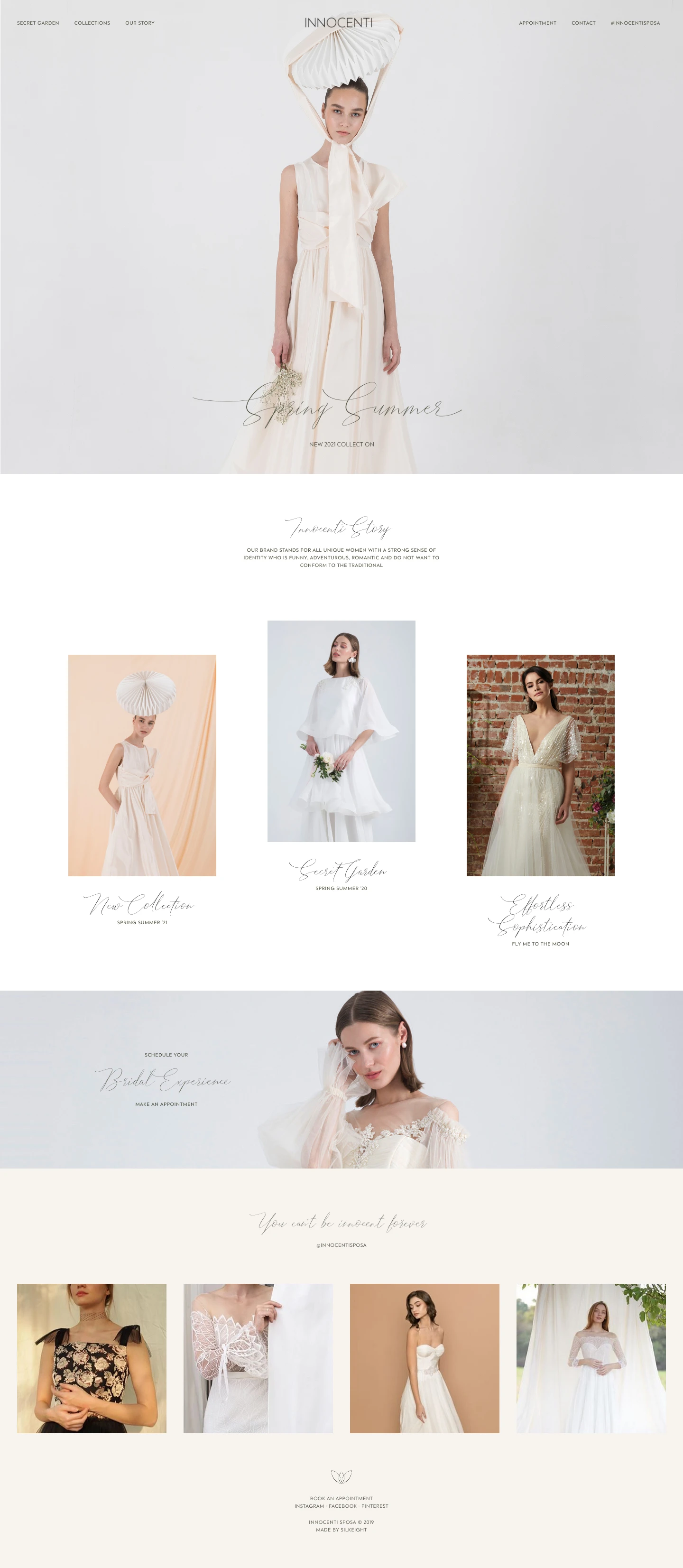 Innocenti Landing Page Example: Our brand stands for all unique women with a strong sense of identity who is funny, adventurous, romantic and do not want to conform to the traditional.