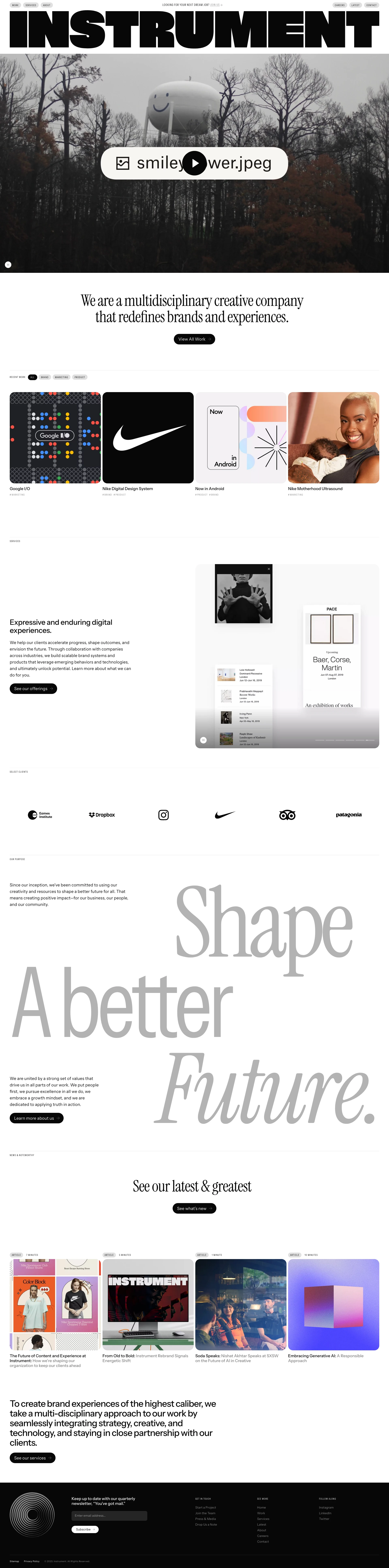Instrument Landing Page Example: We are a multidisciplinary creative company that redefines brands and experiences.