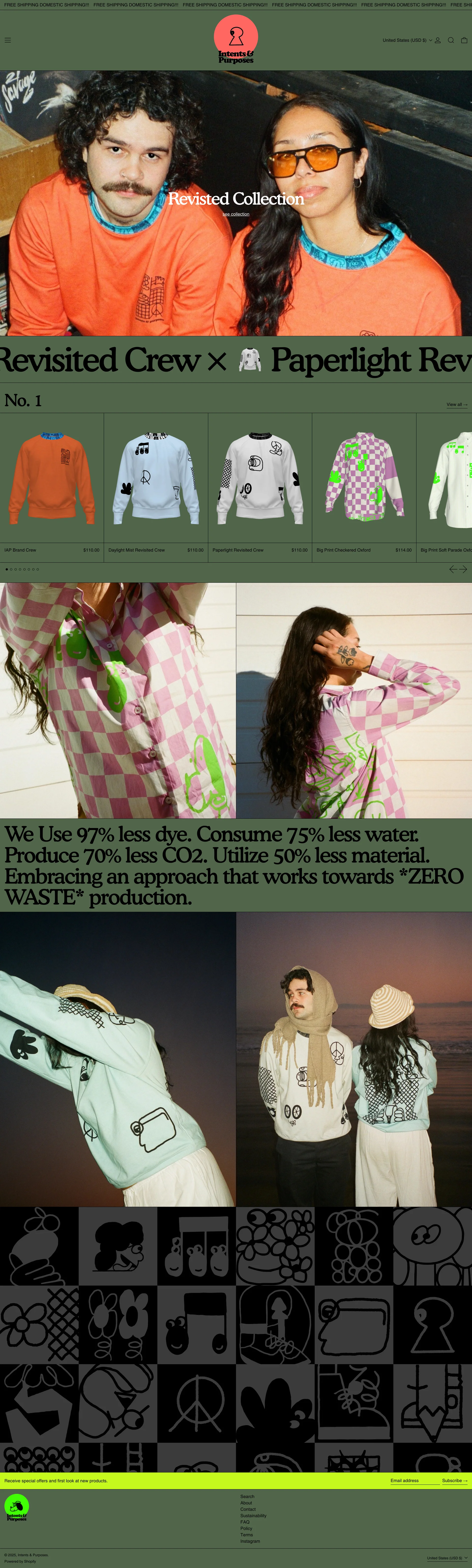 Intents & Purposes Landing Page Example: Where individuality meets intention. A study in design, culture, and connection. Made-to-order and sustainably crafted, each piece is a balance of art, culture, and everyday utility.