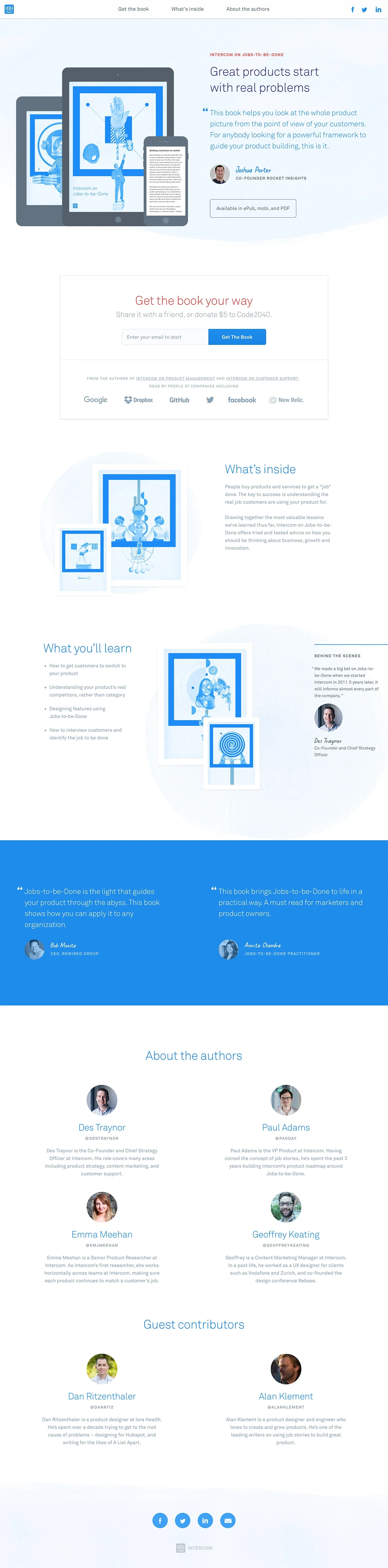 Intercom on Jobs-to-be-Done Landing Page Example: Intercom on Jobs-to-be-Done helps you understand the real job customers are using your product for.