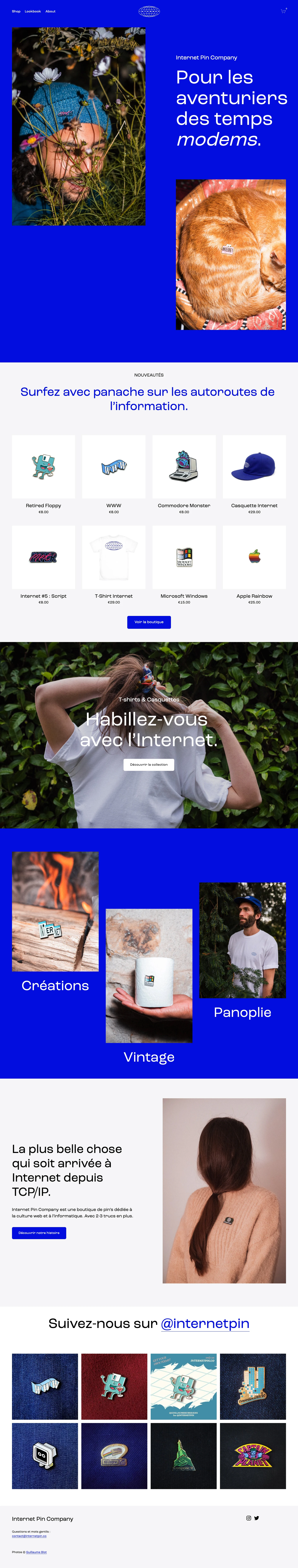 Internet Pin Company Landing Page Example: New & Vintage Pins for the Computer Era.