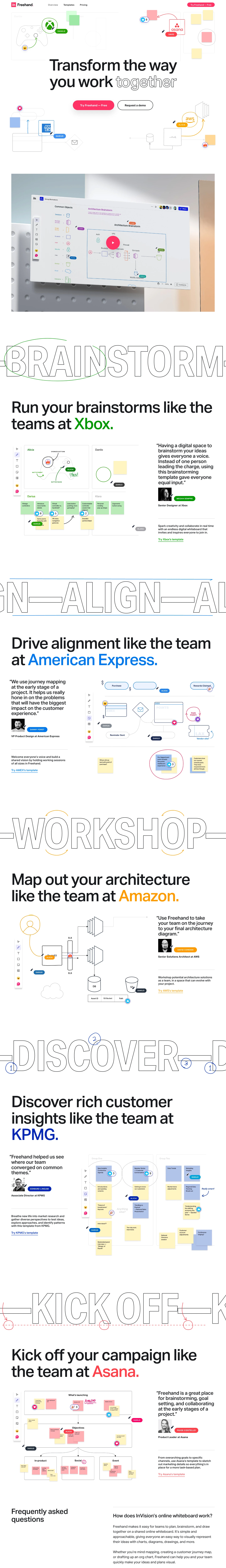 Invision Freehand Landing Page Example: Freehand, the online whiteboard designed to transform how your team collaborates. Integrates with Microsoft Teams, Slack, Sketch & Photoshop.
