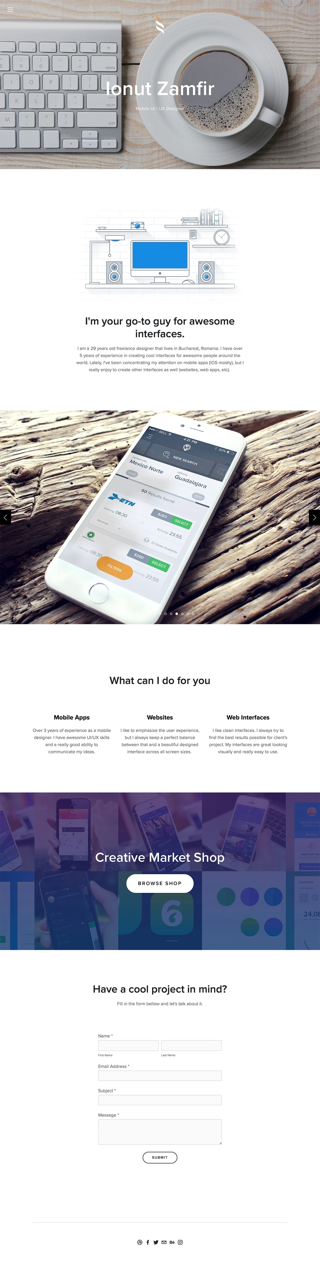 Ionut Zamfir Landing Page Example: I'm your go-to guy for awesome interfaces.