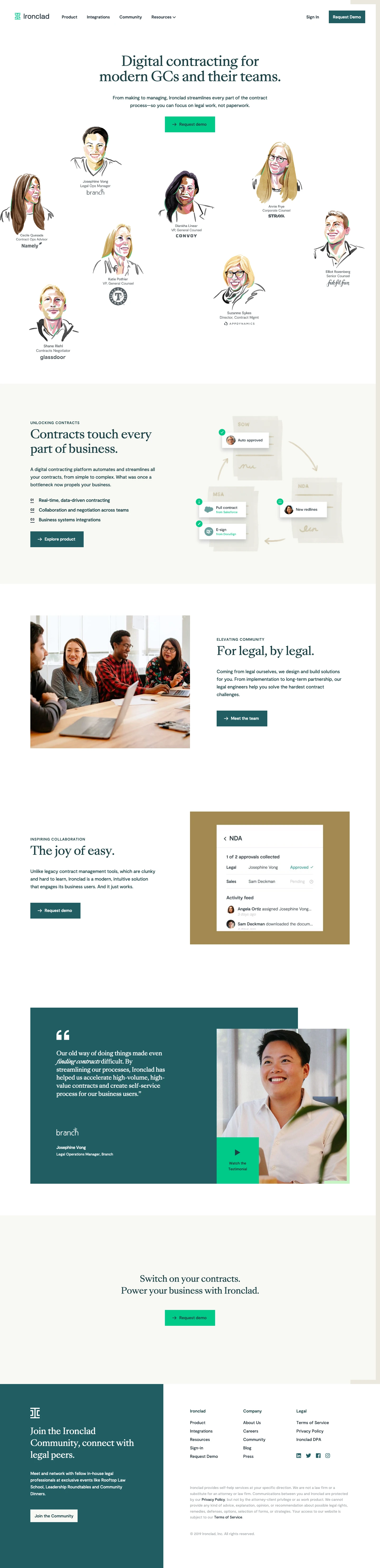 Ironclad Landing Page Example: Digital contracting formodern GCs and their teams. From making to managing, Ironclad streamlines every part of the contract process—so you can focus on legal work, not paperwork.