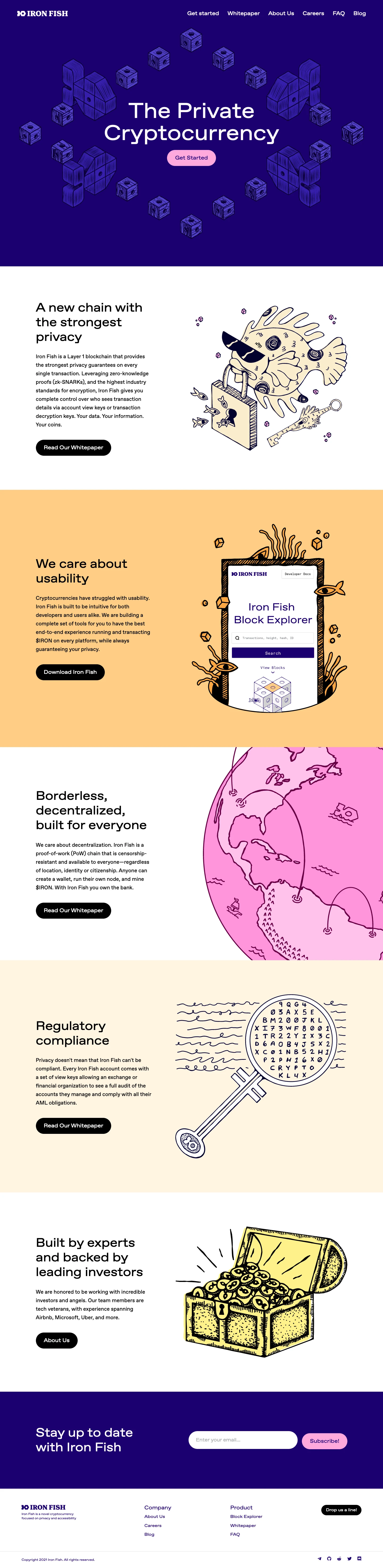 Iron Fish Landing Page Example: Private, anonymous, and easy to use cryptocurrency.
