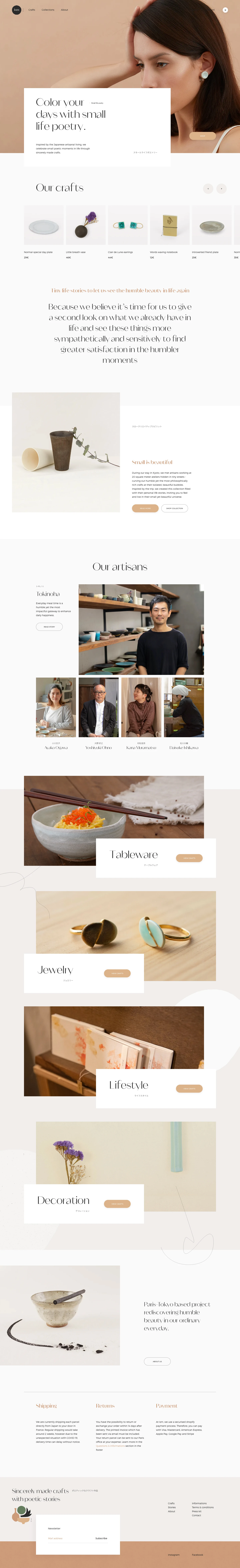 -ism. Landing Page Example: -ism. is a Paris-Tokyo based project, founded by Yuka Takahashi and Louis Ansa, storytelling small life poetries inspired by artisanal living, to let us see the humble beauty in life again.