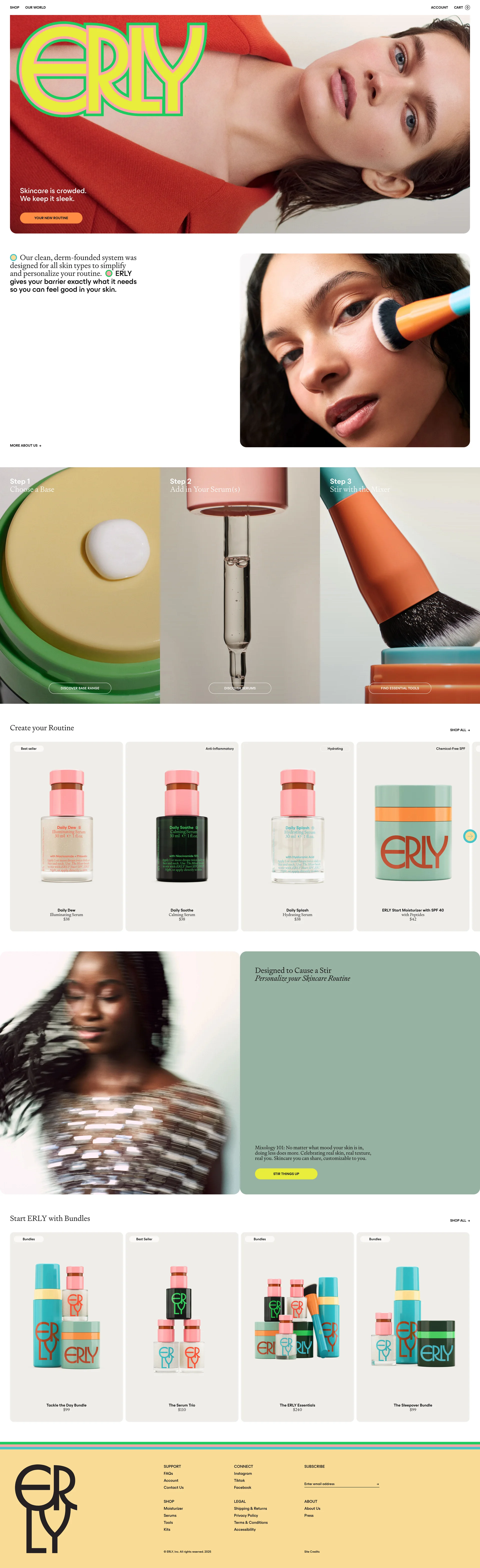 ERLY Landing Page Example: ERLY skincare is clean, dermatologist-backed, and made for all ages and skin types—including tweens, teens, and mature skin, as well as dry, oily, sensitive, and combination skin.