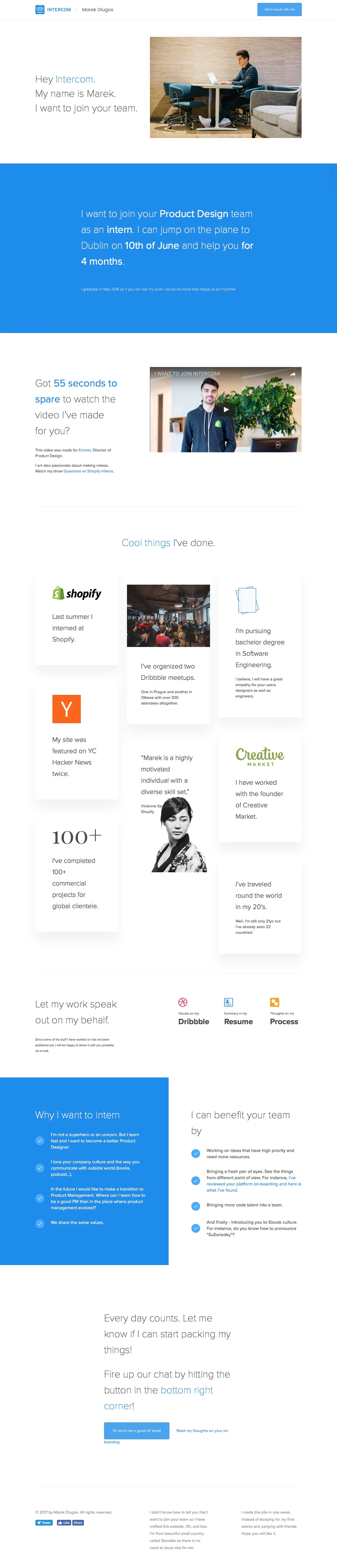 Marek Dlugos Landing Page Example: I want to join your Product Design team as an intern.