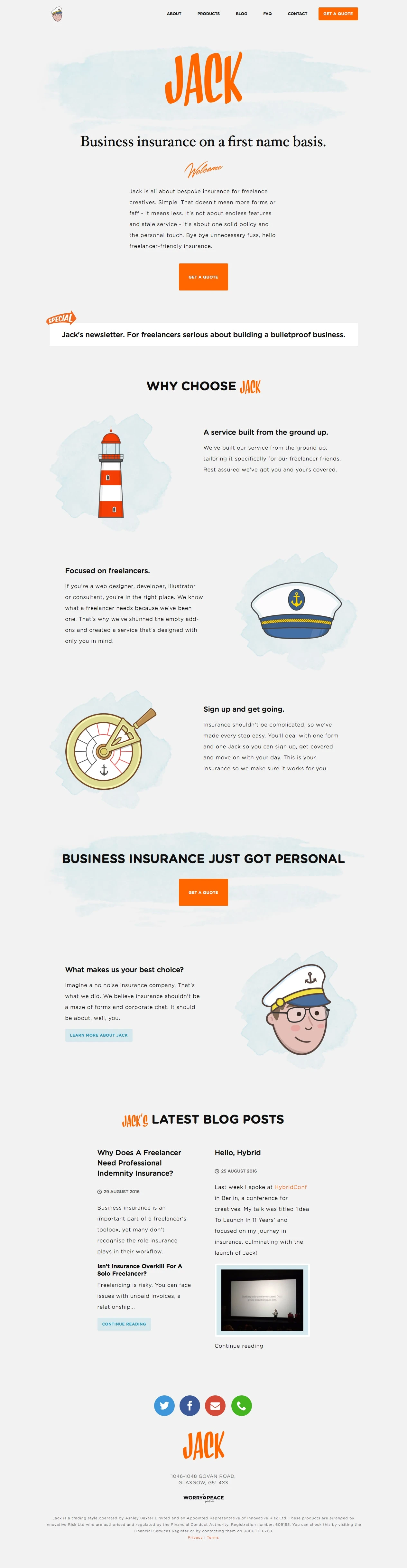 Jack Landing Page Example: Bespoke business insurance for freelance creatives, from Jack.