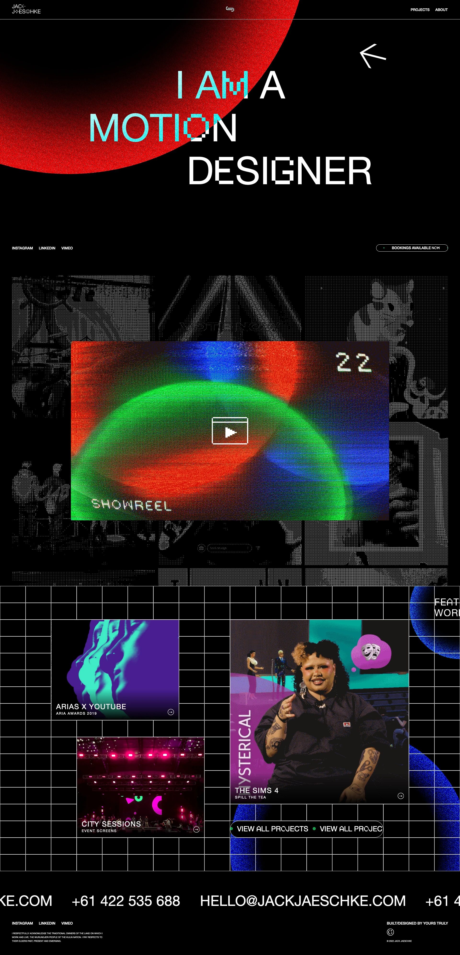 Jack Jaeschke Landing Page Example: I'm a Melbourne (Naarm) based animator, motion designer and editor working across some of Australia’s most influential entertainment and culture brands.