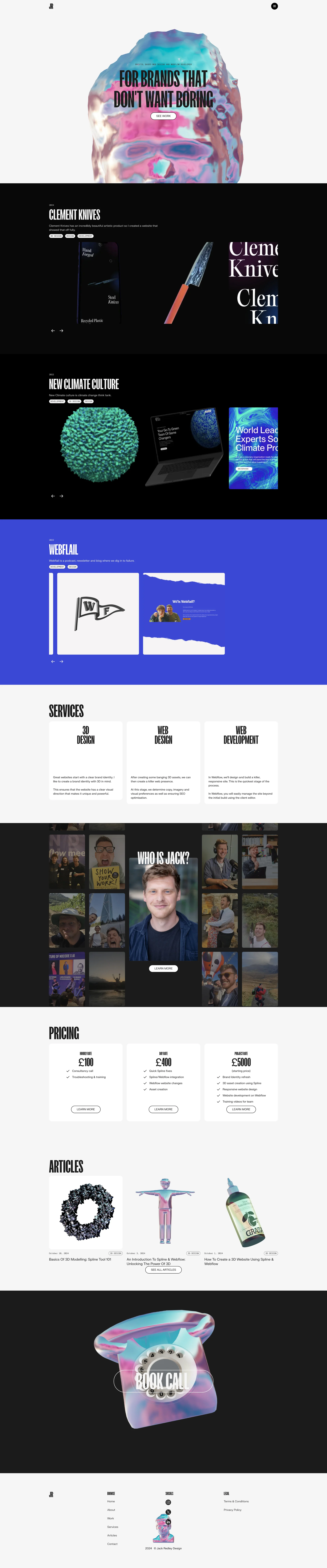 Jack Redley Design Landing Page Example: Web design and web development for brands that don't want boring. Check out what your website could look like here 🚀.
