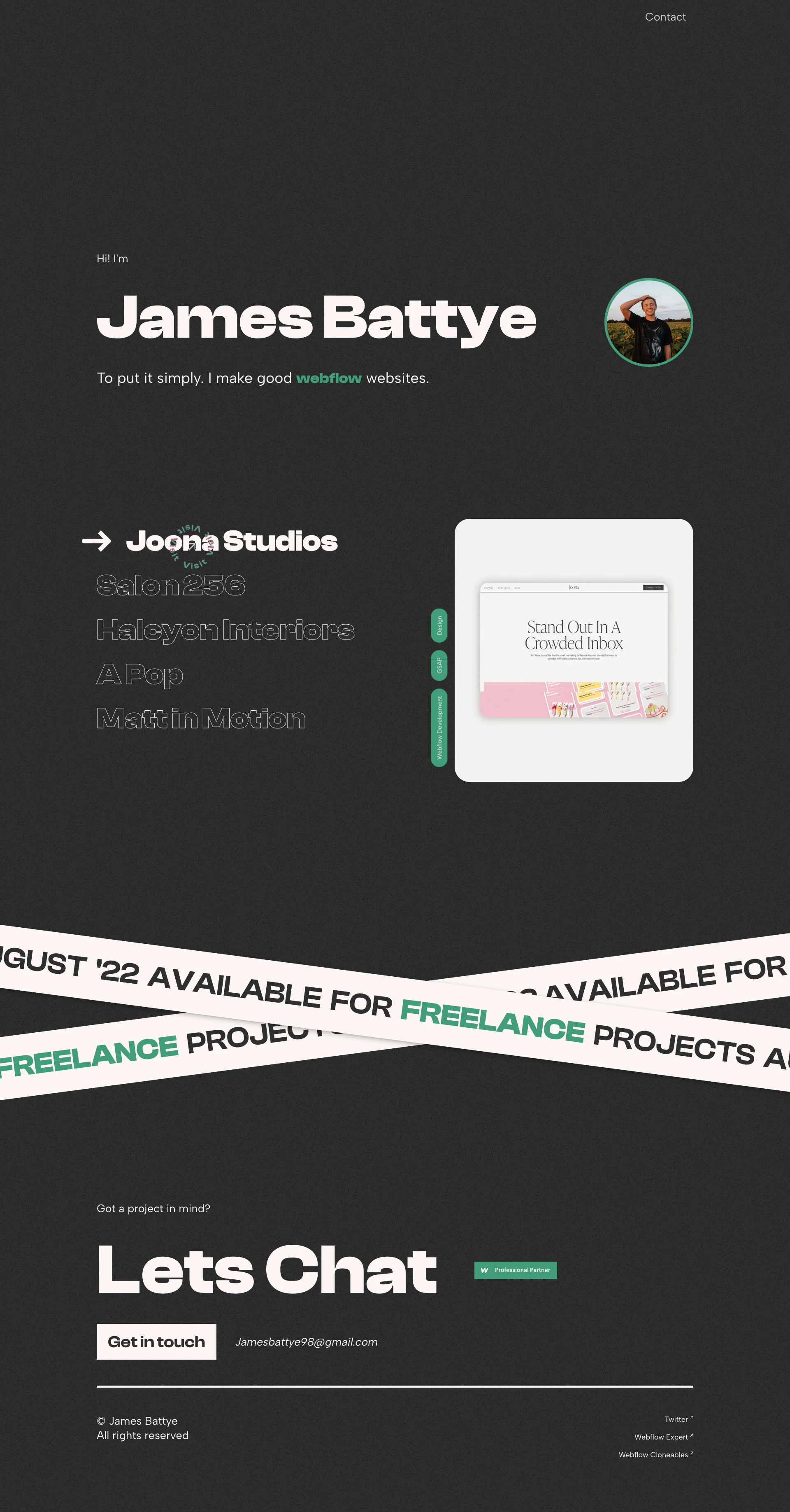 James Battye Landing Page Example: To put it simply. I make good webflow websites.