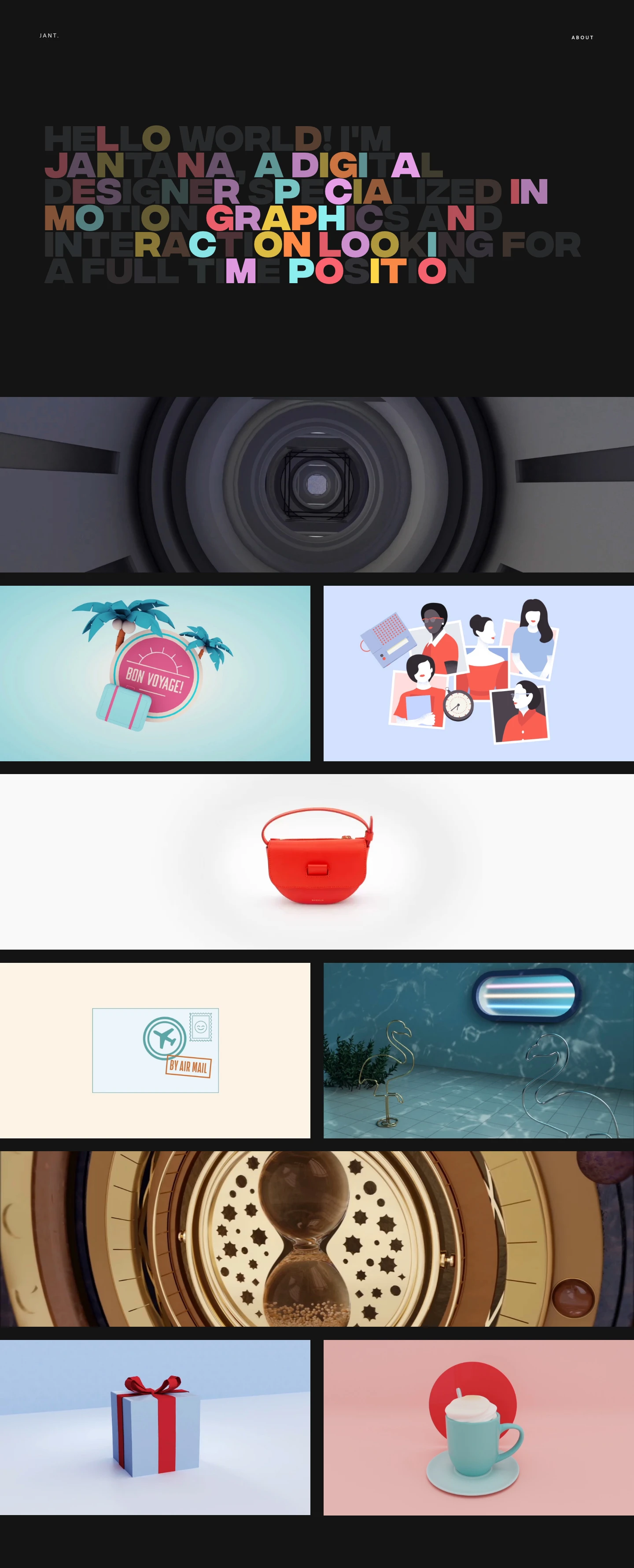 Jantana Hennard Landing Page Example: I’ve freshly graduated from Gobelins School of Image in 2018 where I've completed a Master Degree in Interactive Design, while working as a graphic and motion designer at the digital production studio, Merci Michel