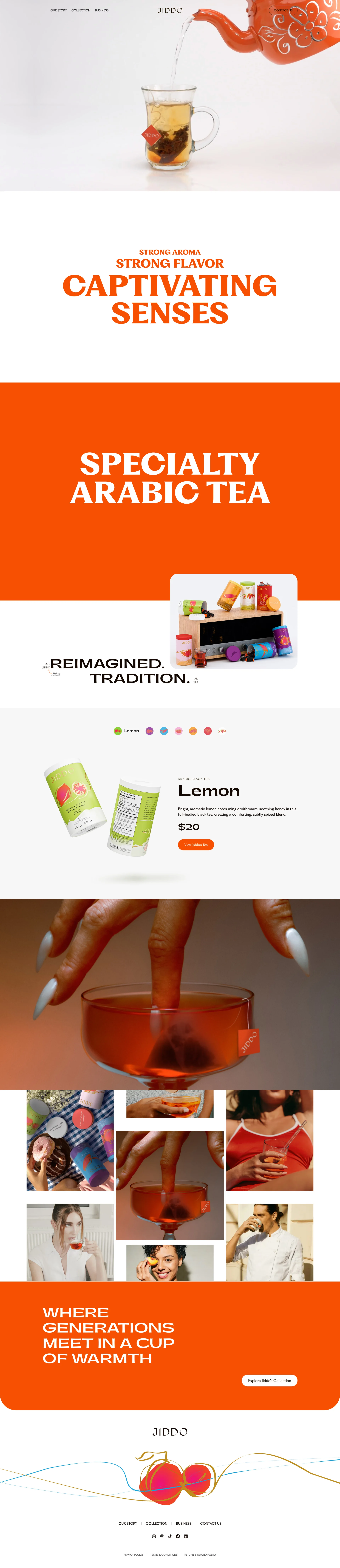 JIDDO Landing Page Example: JIDDO specializes in Middle Eastern tea, offering premium black and green tea varieties with rich aromas and bold flavors. Our Arabic specialty teas bring traditional excellence to every cup.