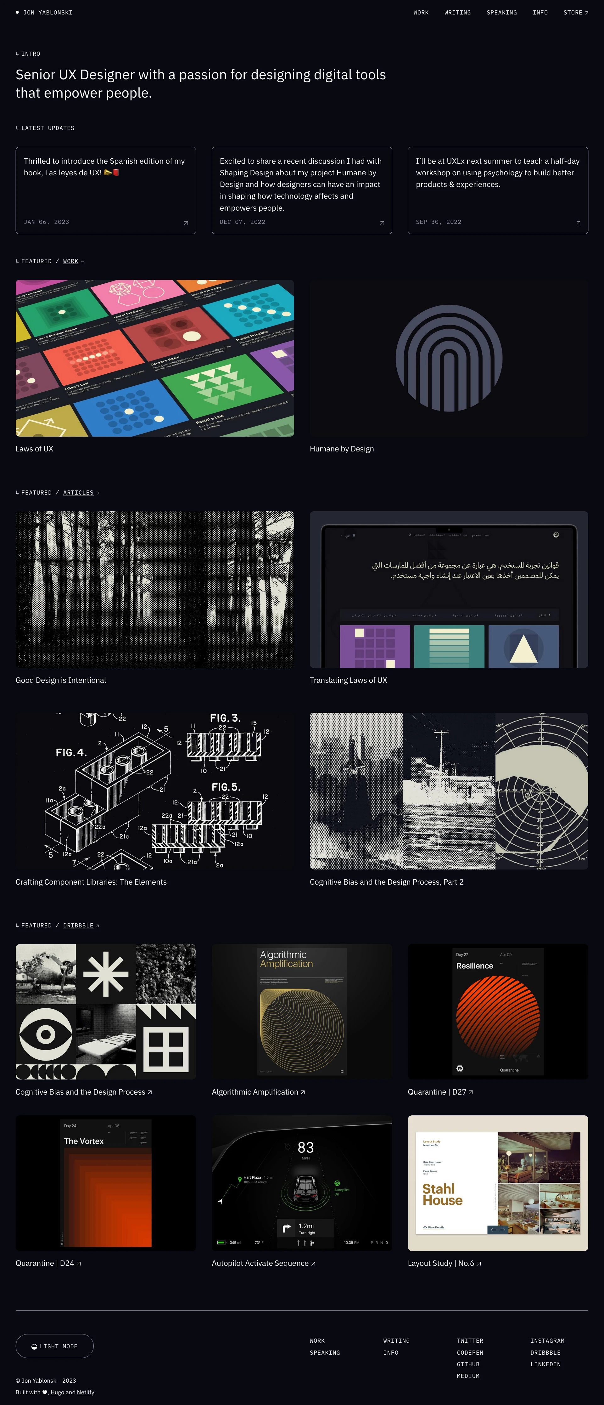 Jon Yablonski Landing Page Example: Senior UX Designer with a passion for designing digital tools that empower people.