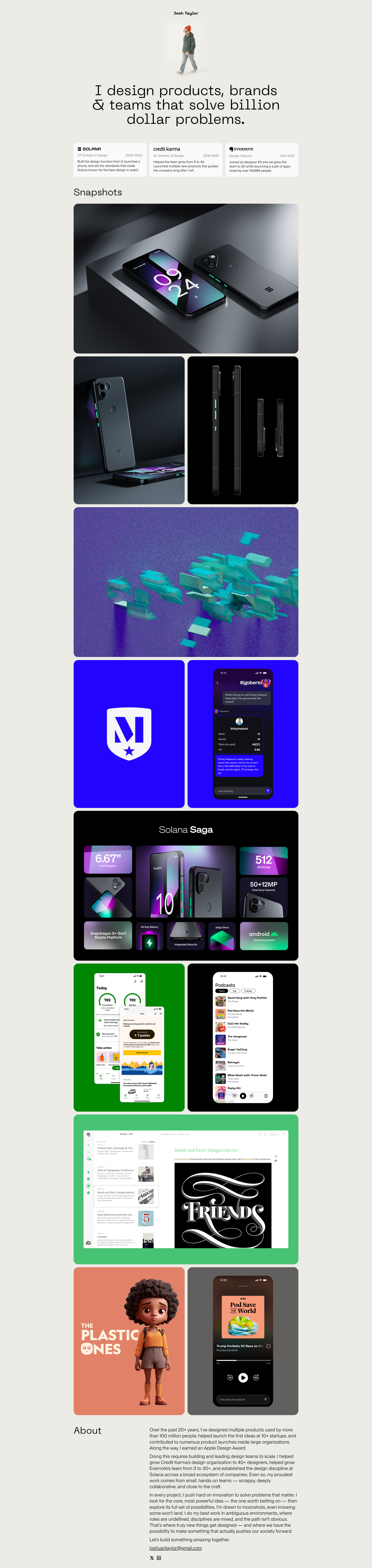 Josh Taylor Landing Page Example: I've led teams of high powered designers that have launched amazingly innovative products used and loved by hundreds of millions of people around the world.